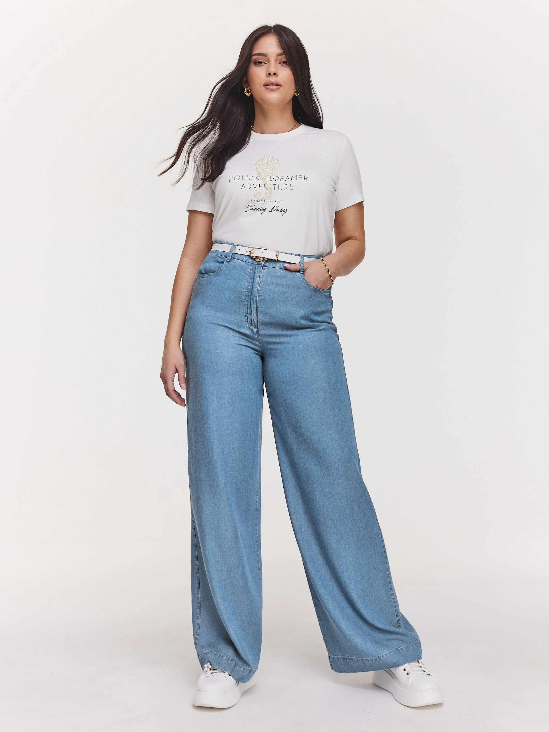 Flared high-waisted lyocell pants