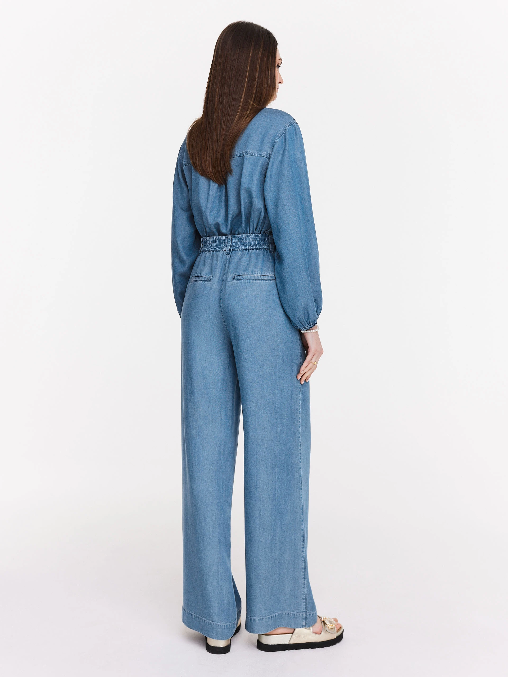 Flared high-waisted lyocell pants