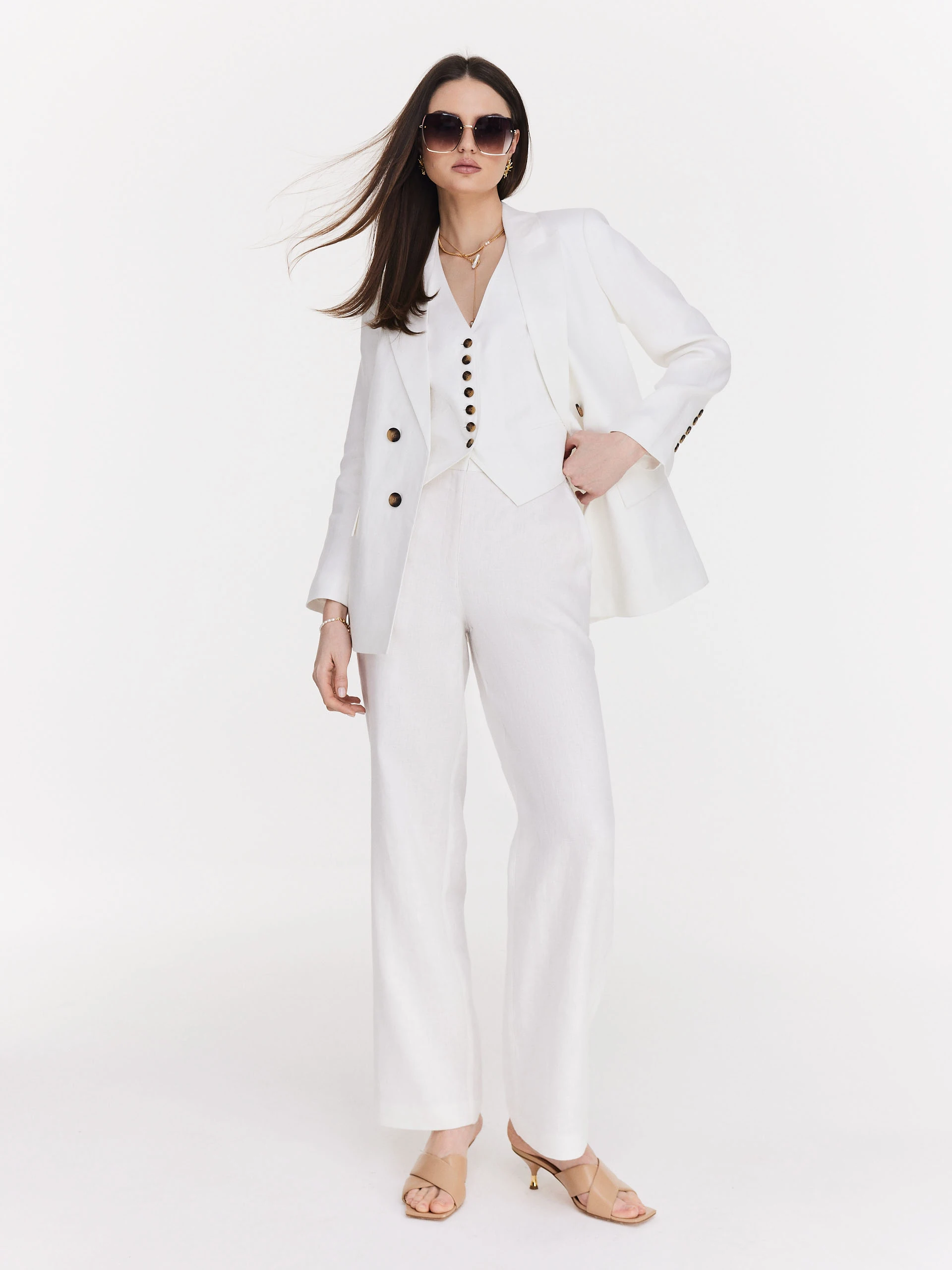 Linen white high-waisted pants