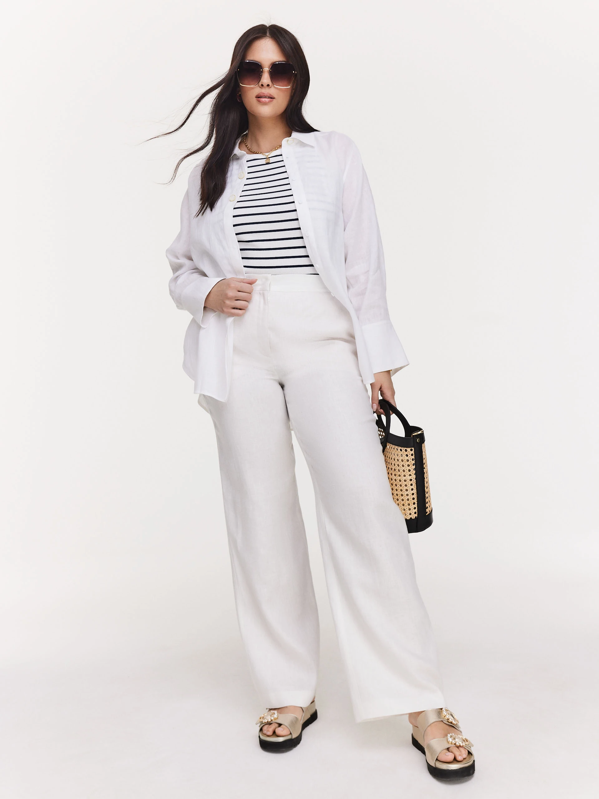 Linen white high-waisted pants