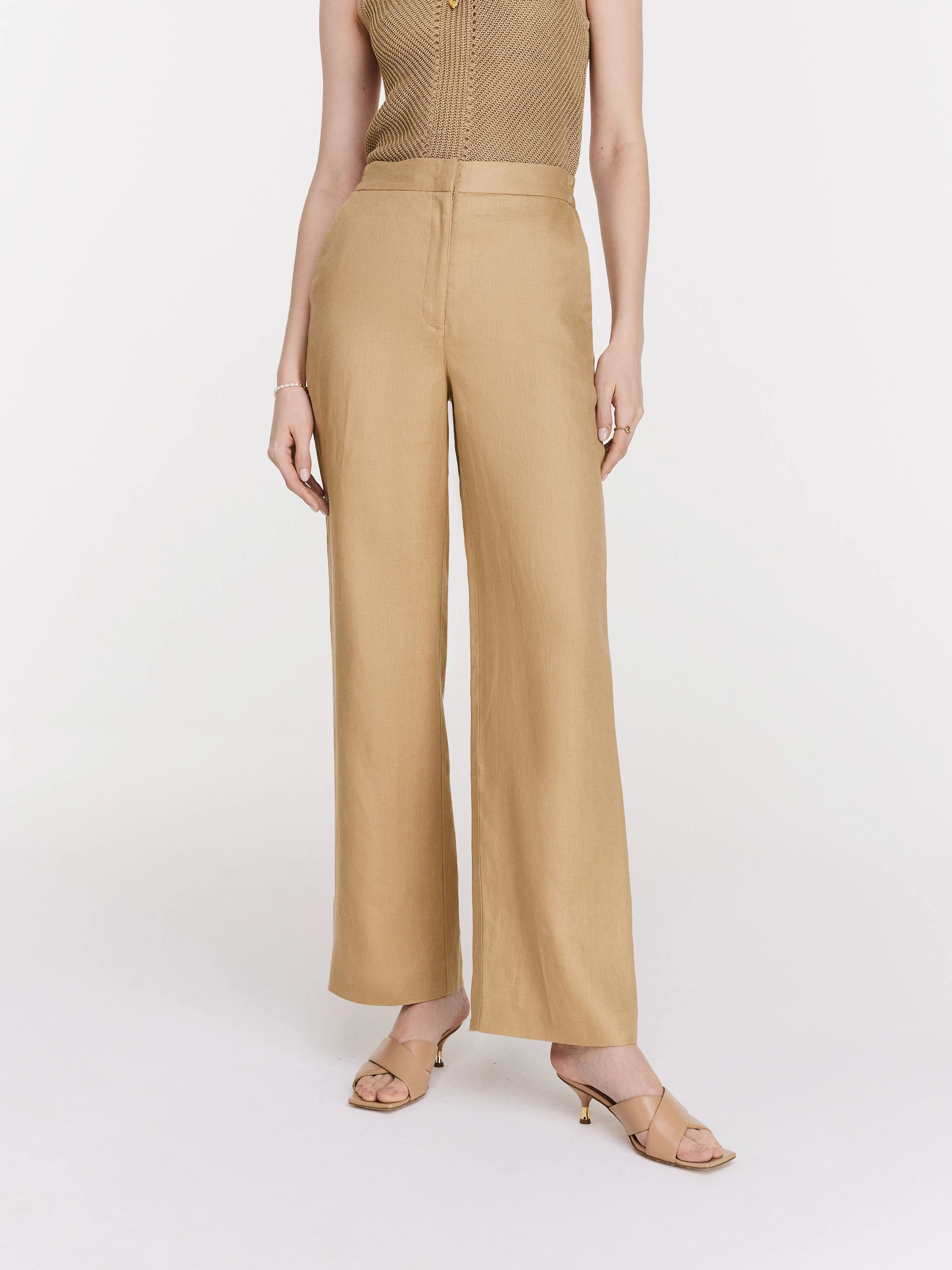 Beige linen pants -Taranko