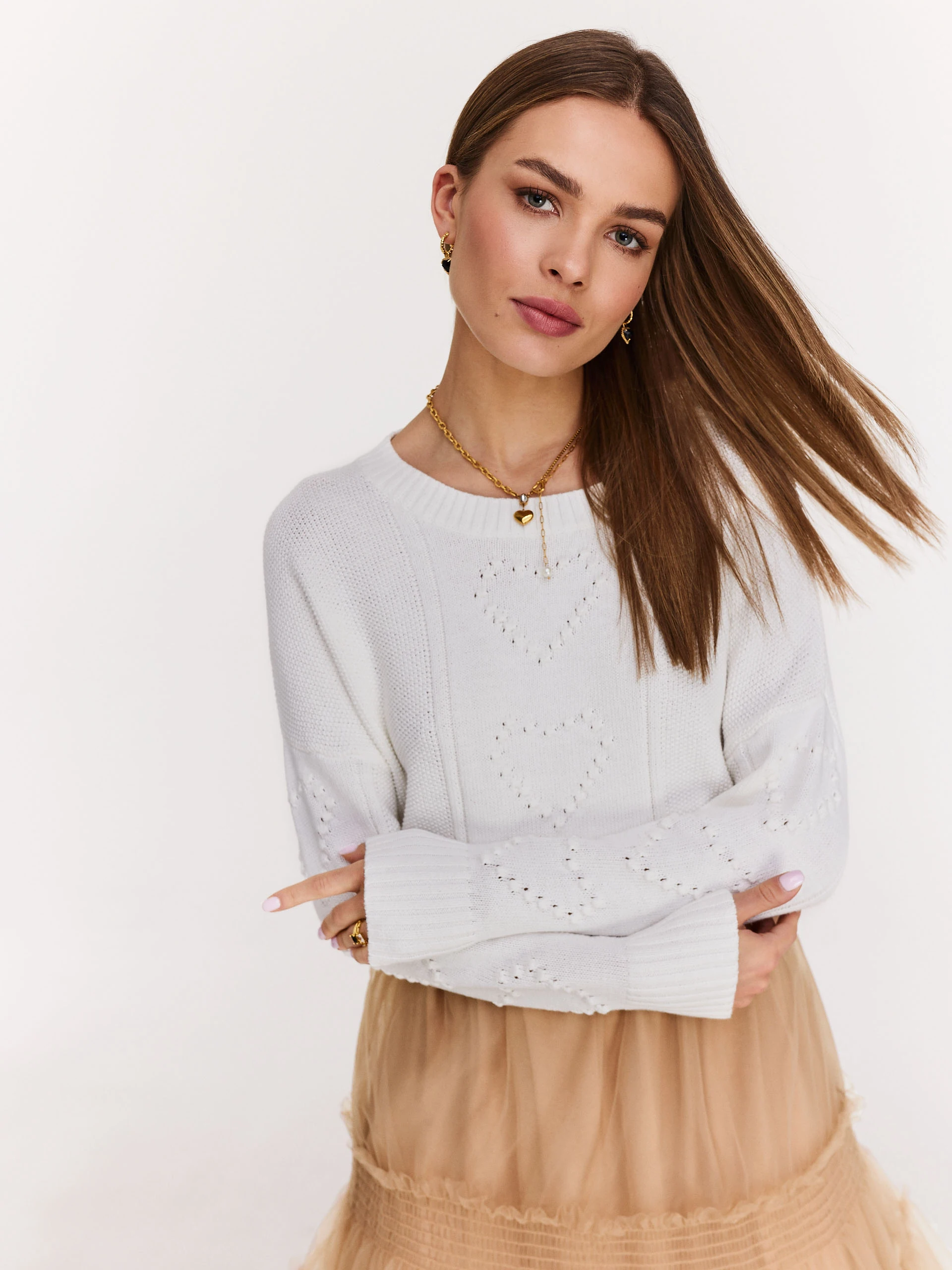 Knee-length tulle skirt with ruffles