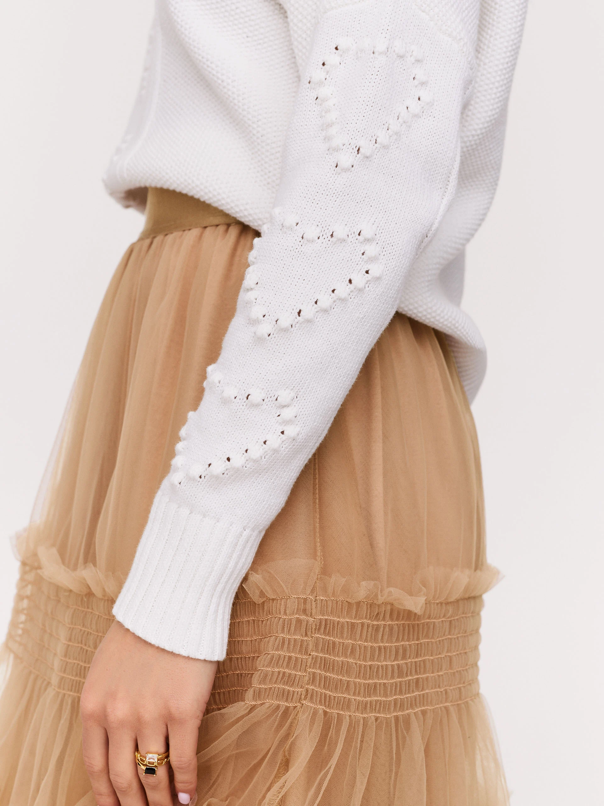 Knee-length tulle skirt with ruffles