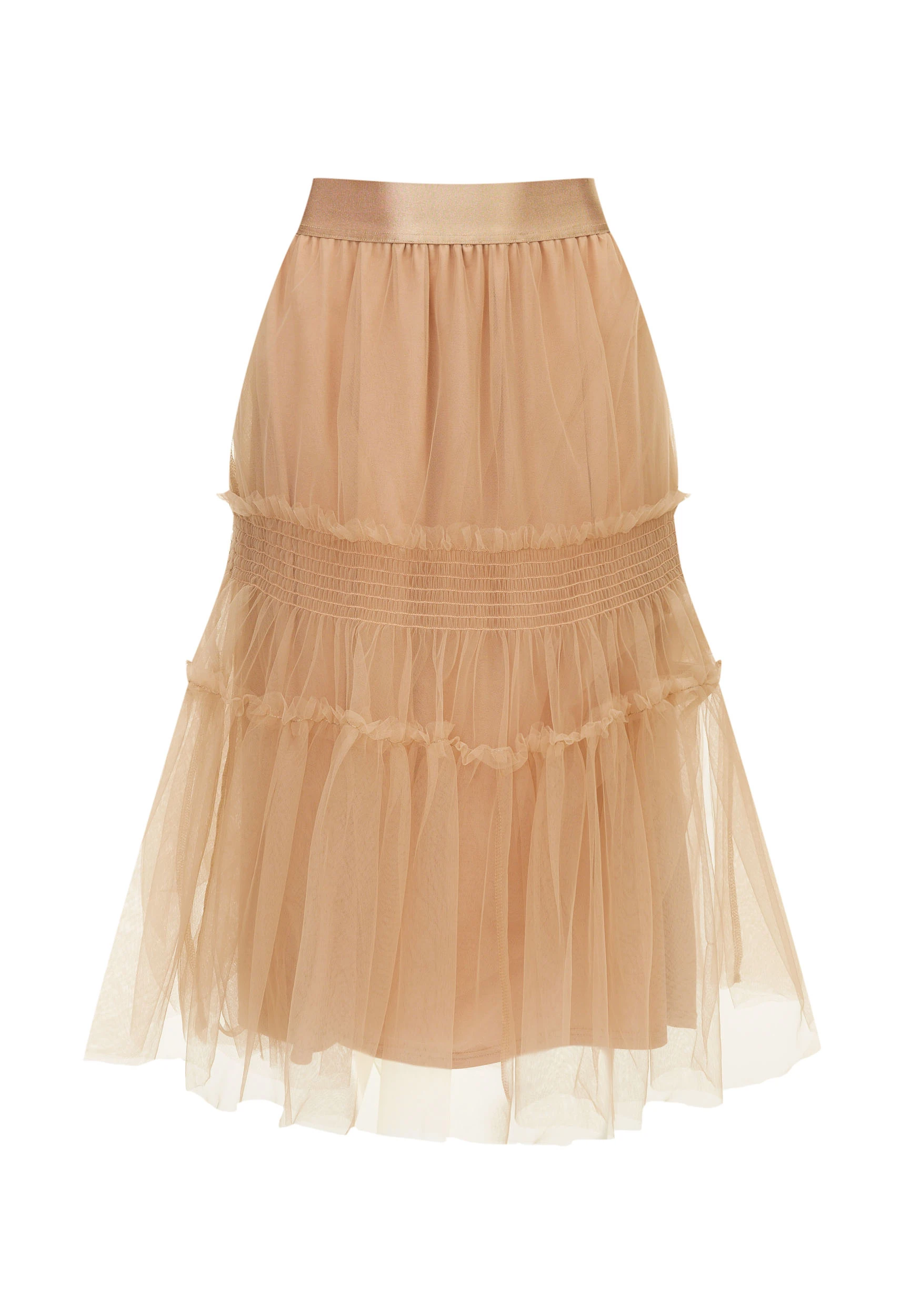 Knee-length tulle skirt with ruffles