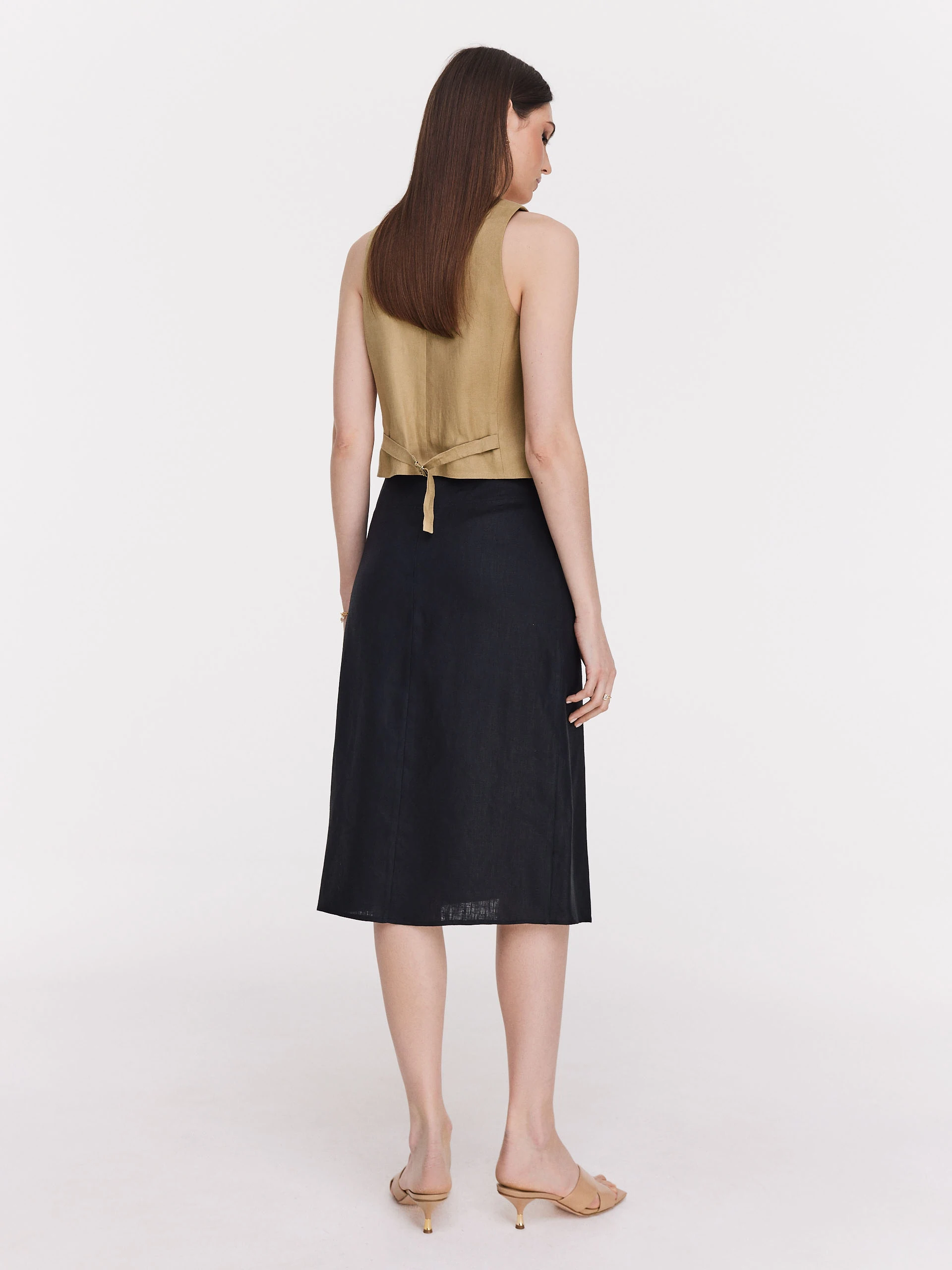 Black overlapping knee-length skirt