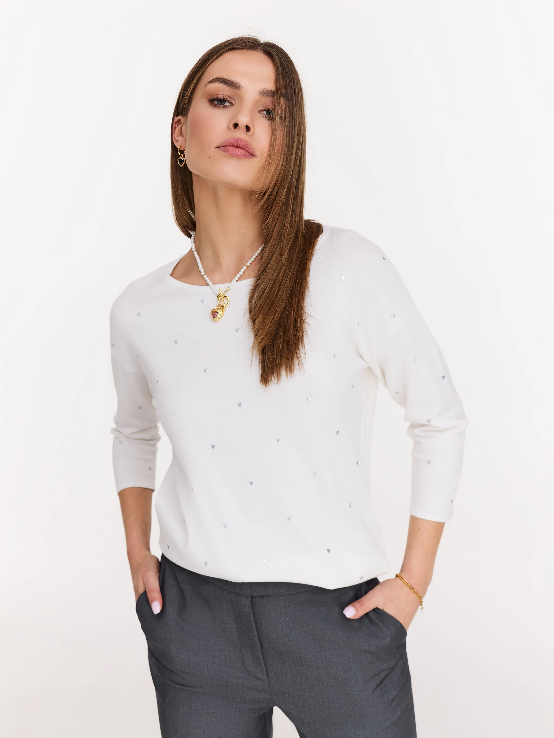 Simple white viscose knit sweater