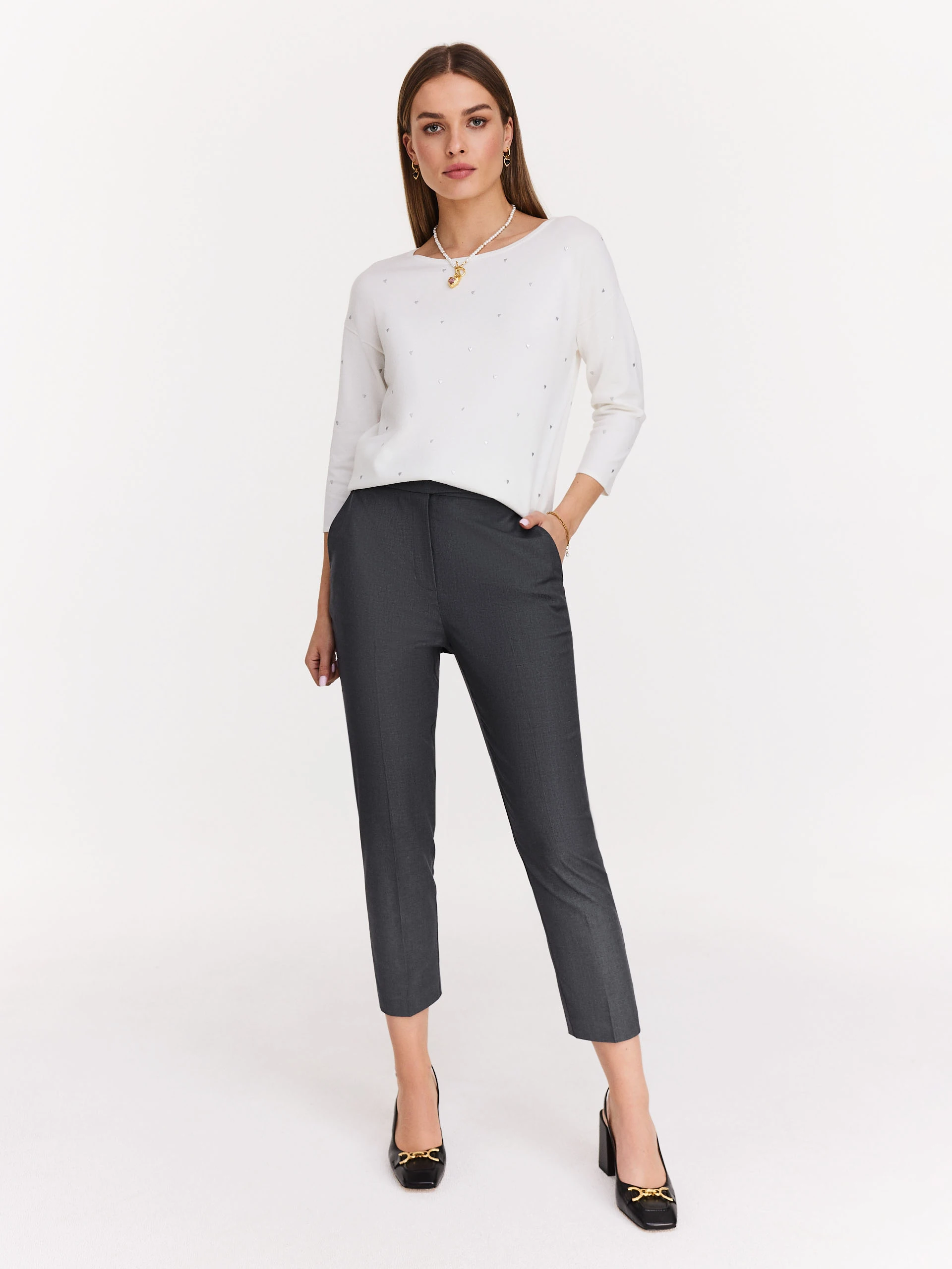 Simple white viscose knit sweater