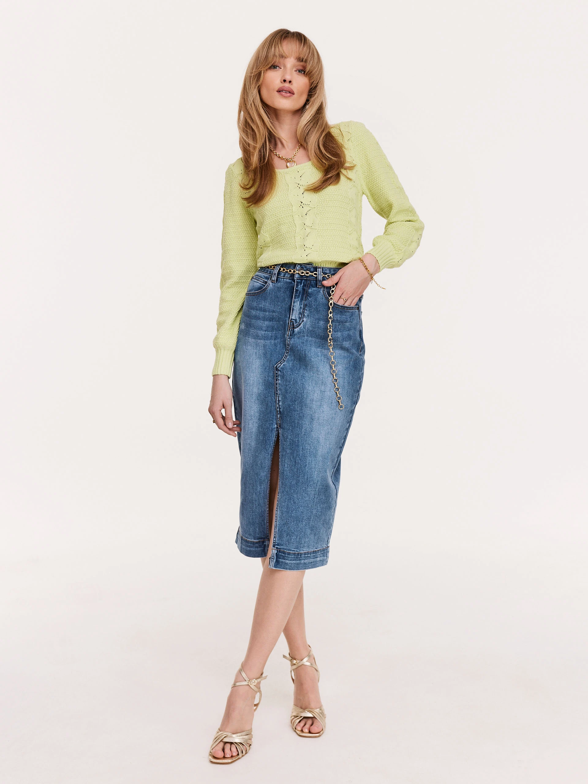 Openwork light green cotton sweater