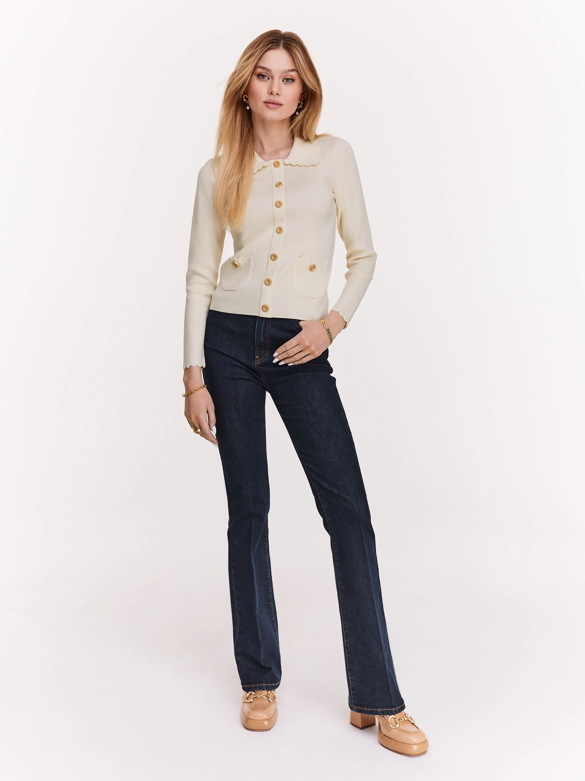 Cream cardigan with decorative buttons