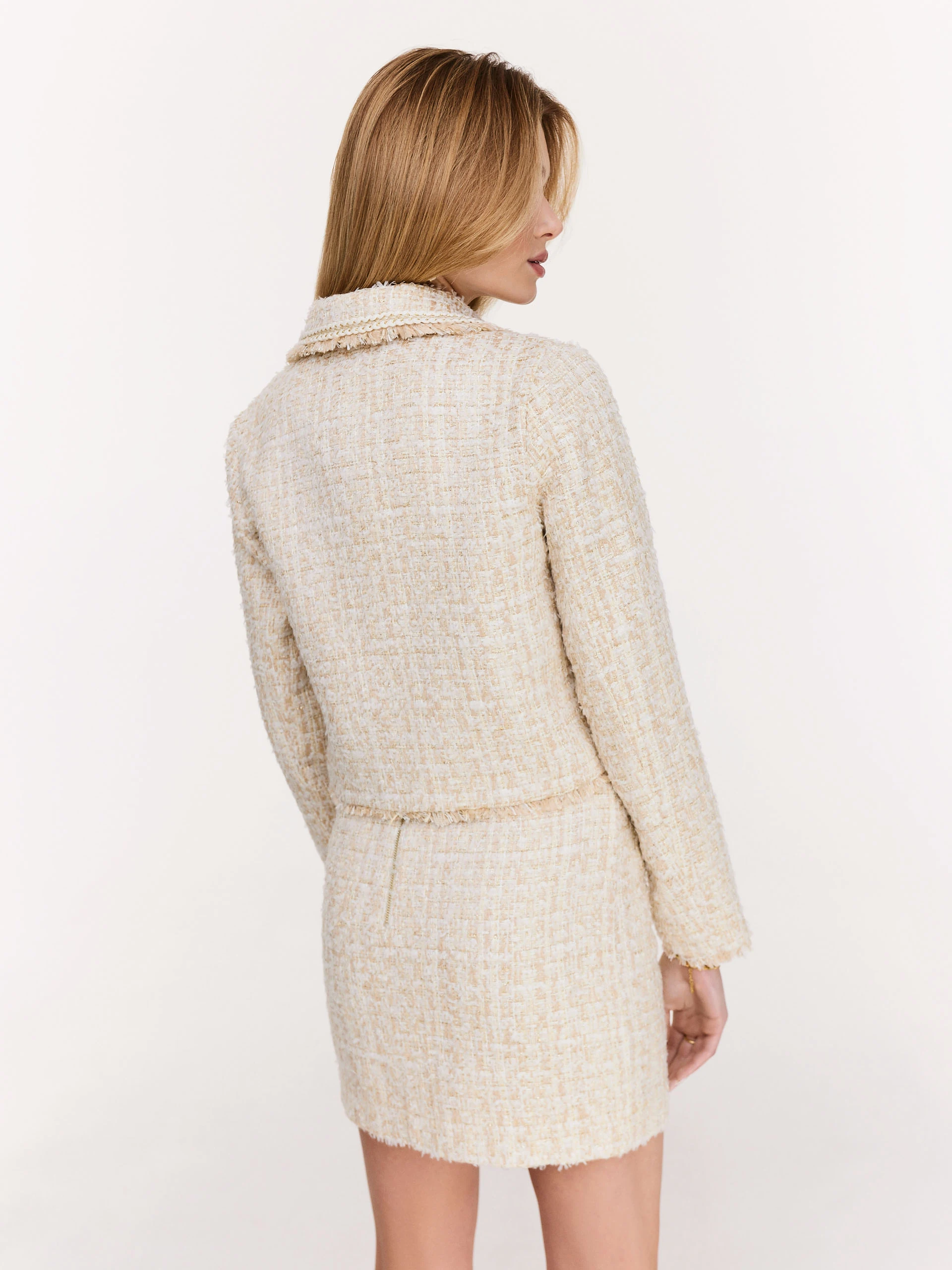 Boxy cream bouclé fabric jacket
