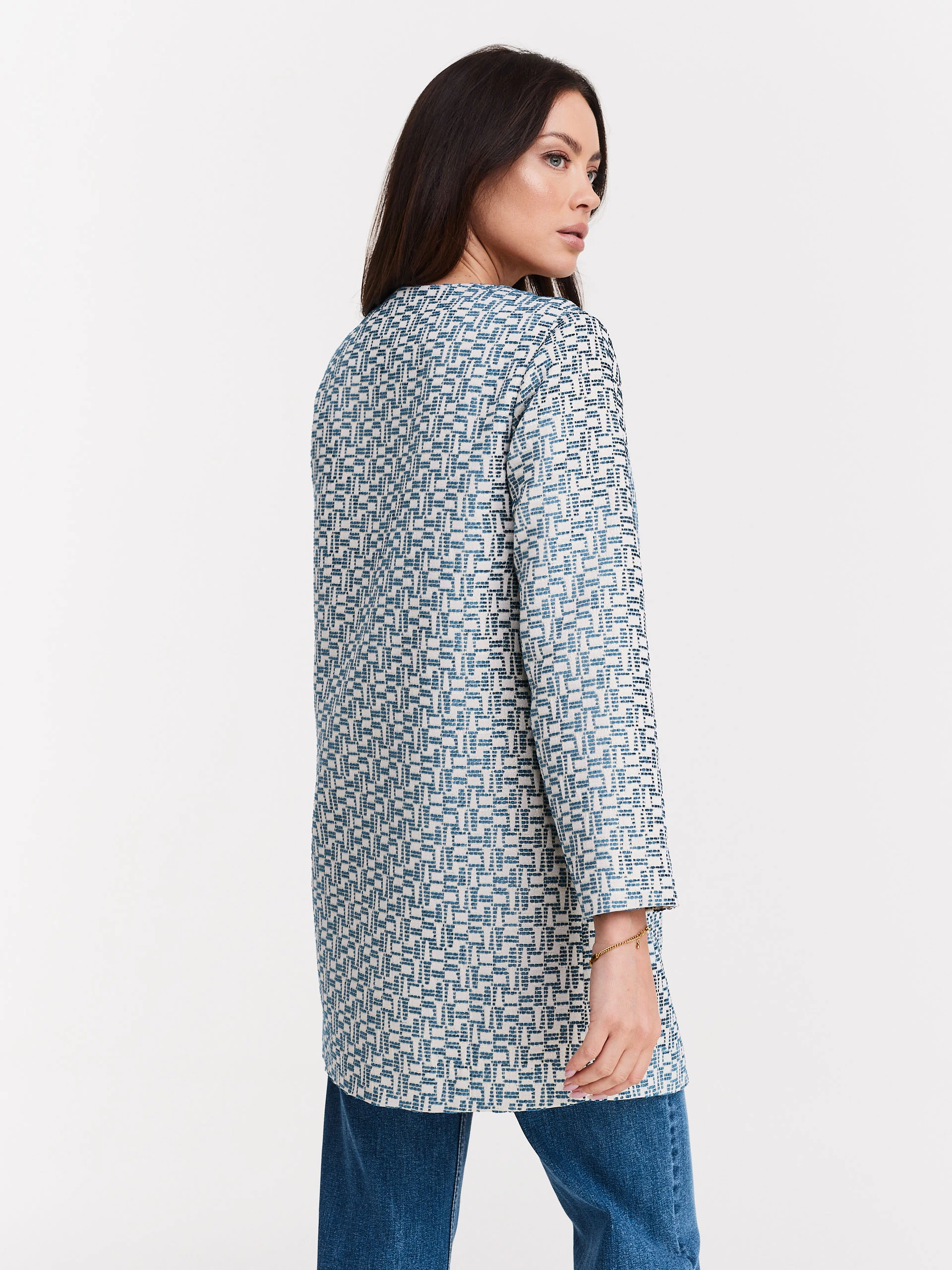Simple long jacket with geometric pattern