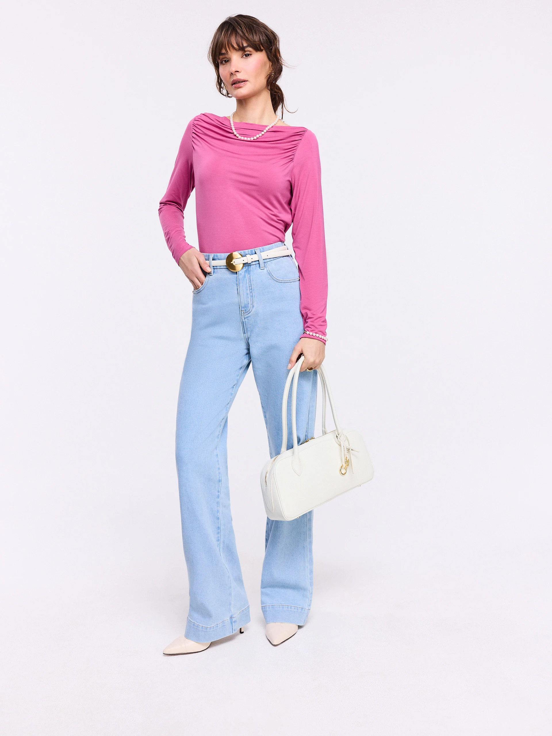 Pink blouse with ruffles and long sleeves