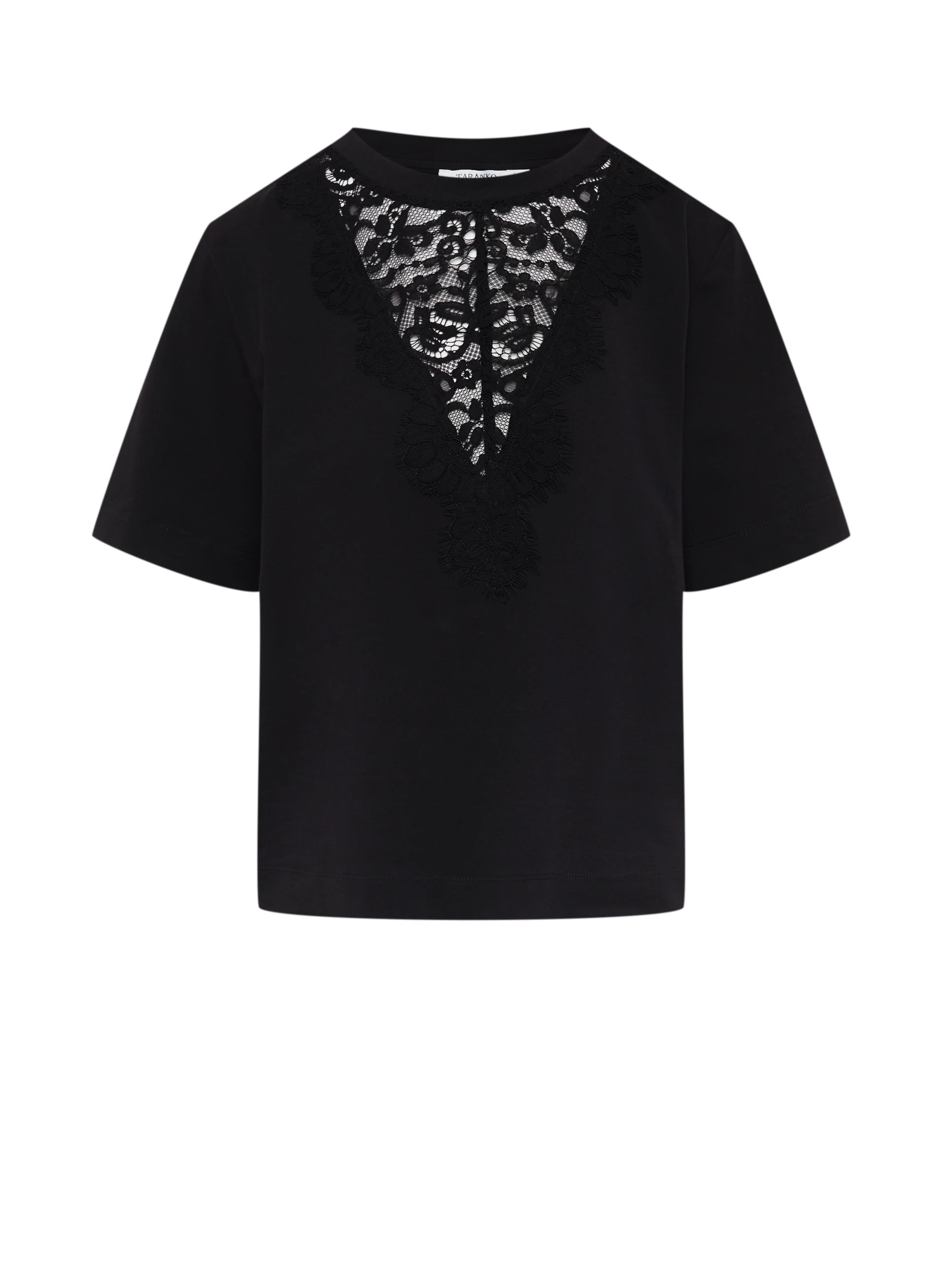 Black cotton blouse with lace insert