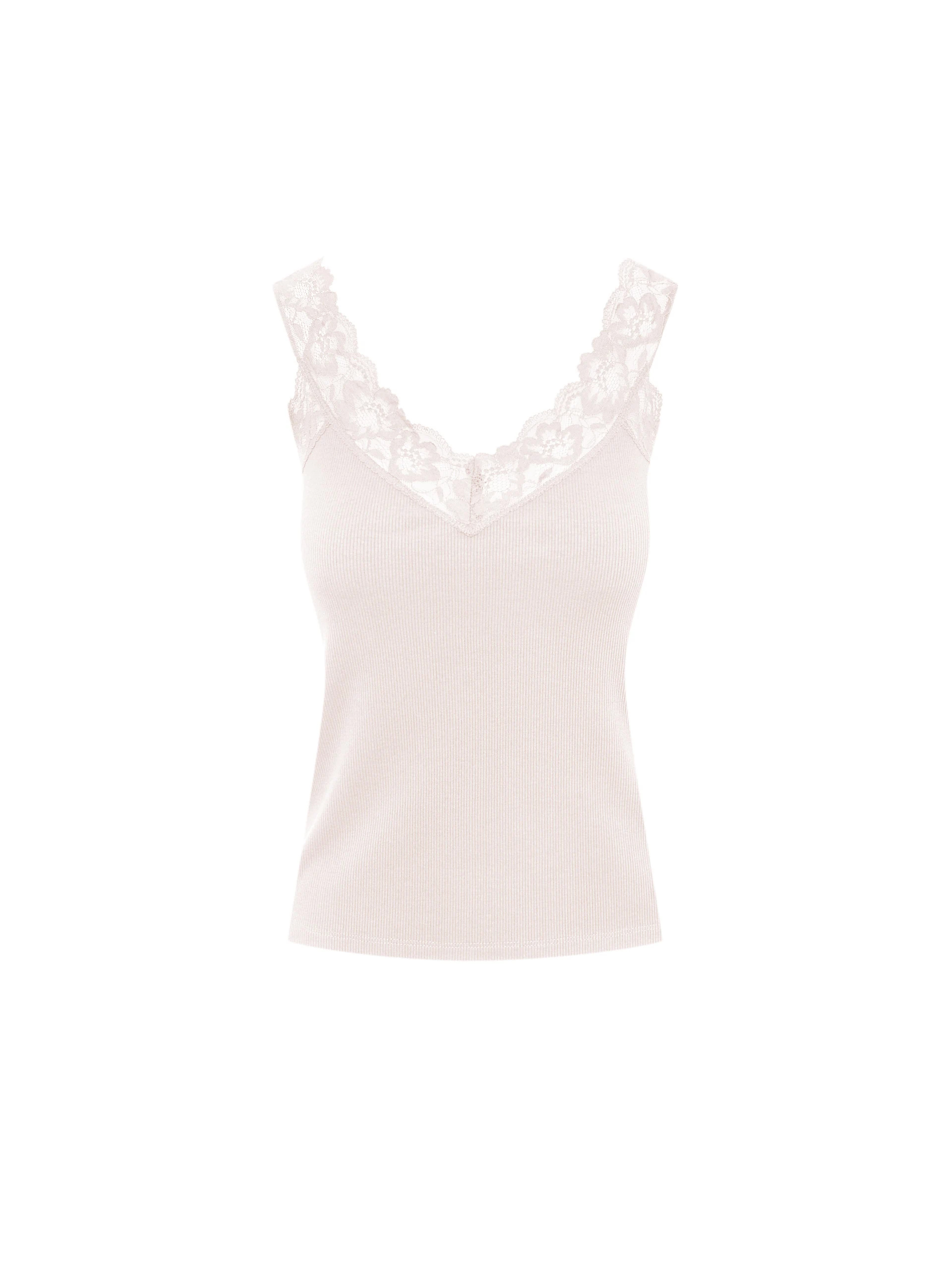 Creamy top with lace trim