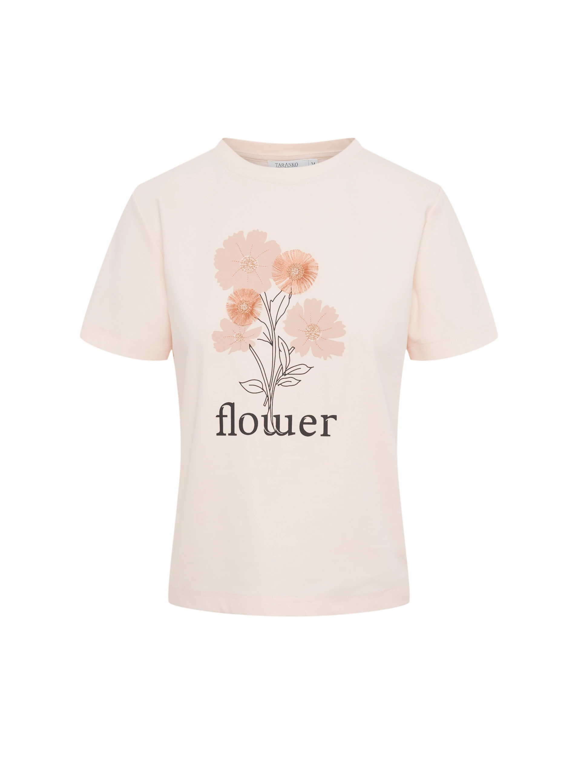 Cream cotton T-shirt with a three-dimensional appliqué