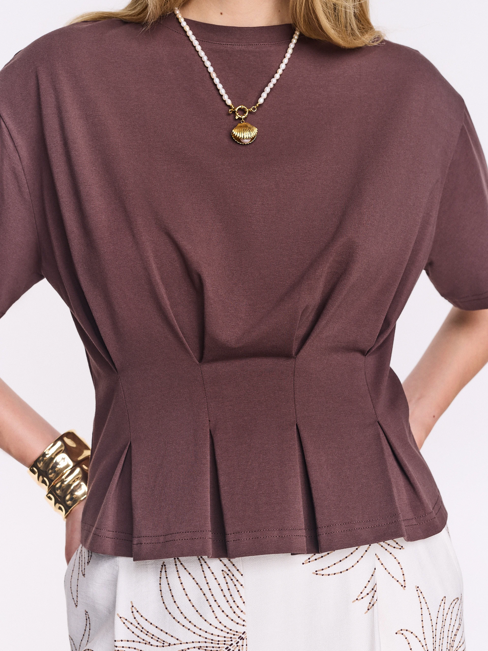 Brown cotton blouse with a peplum