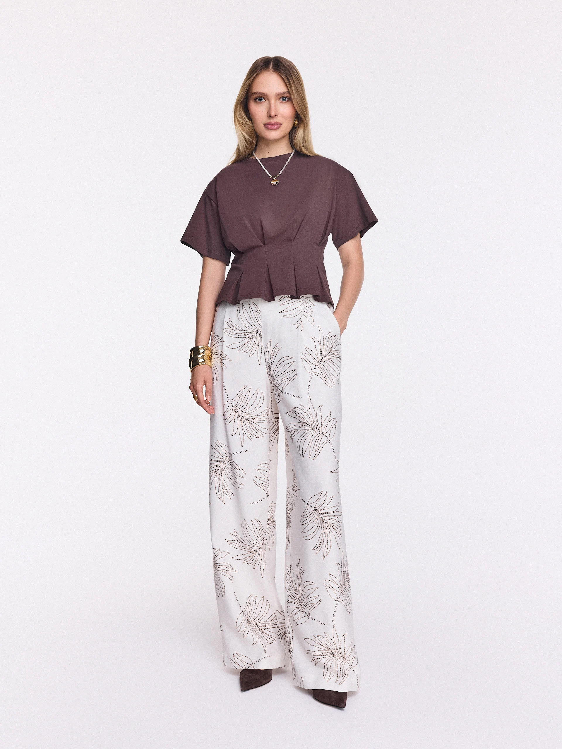 Brown cotton blouse with a peplum