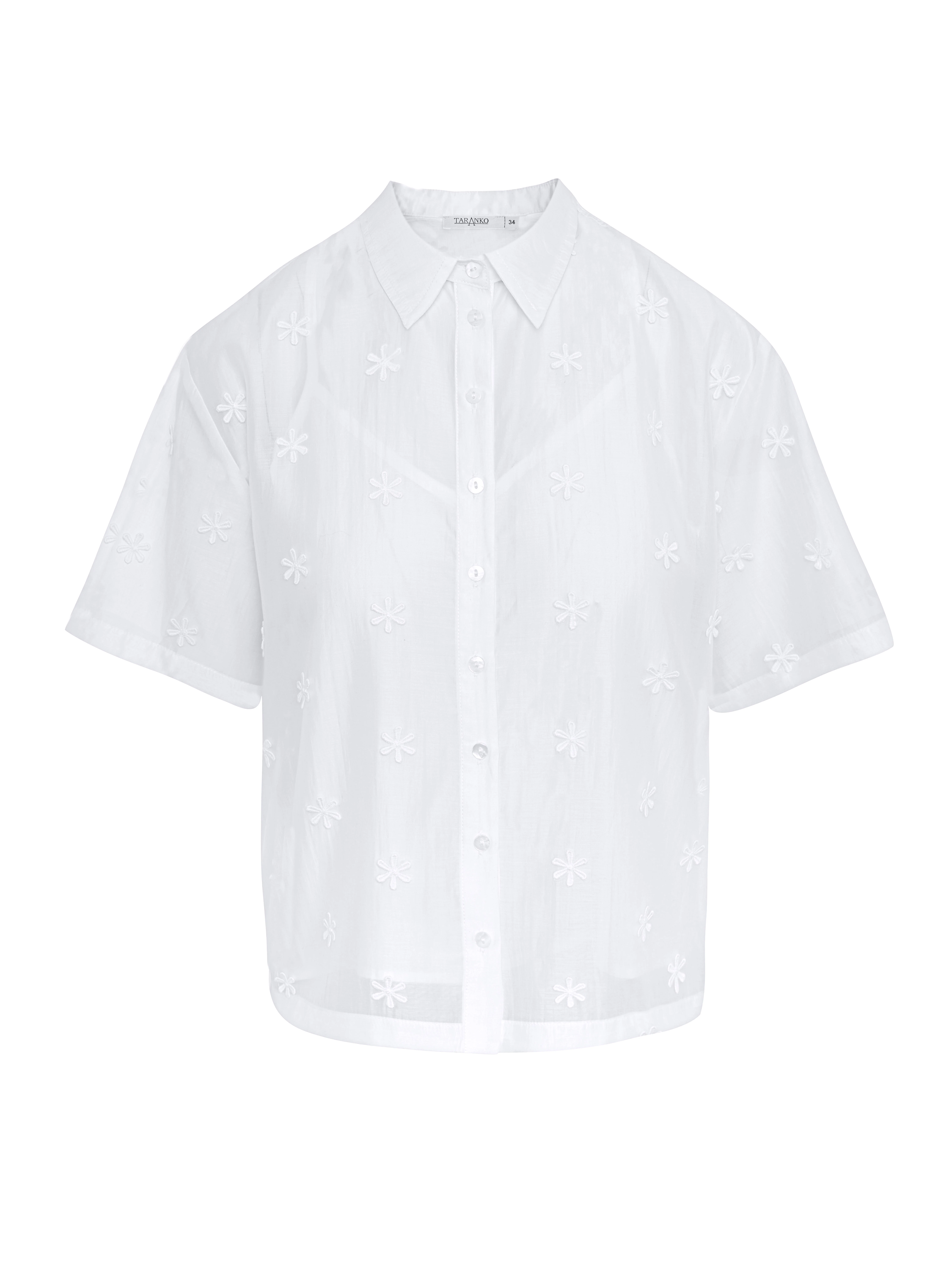 Embroidered white blouse with collar and short sleeves