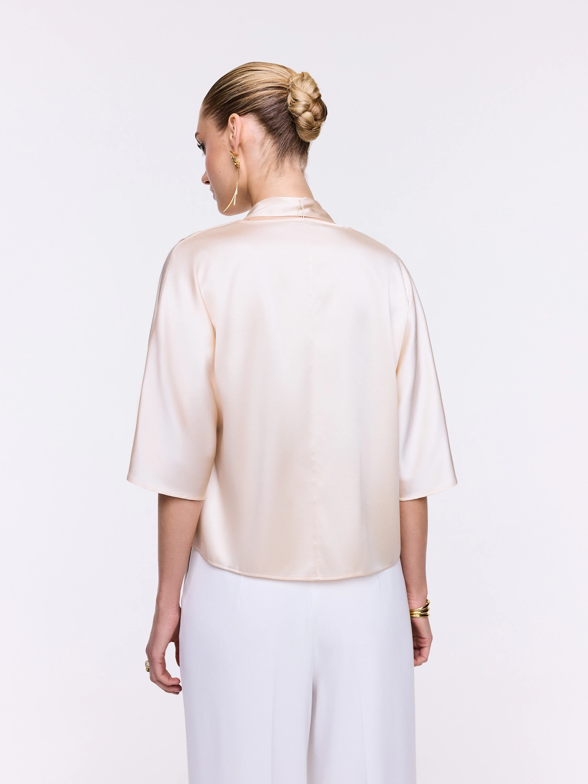 Cream Silk Blouse with Scarf Detail