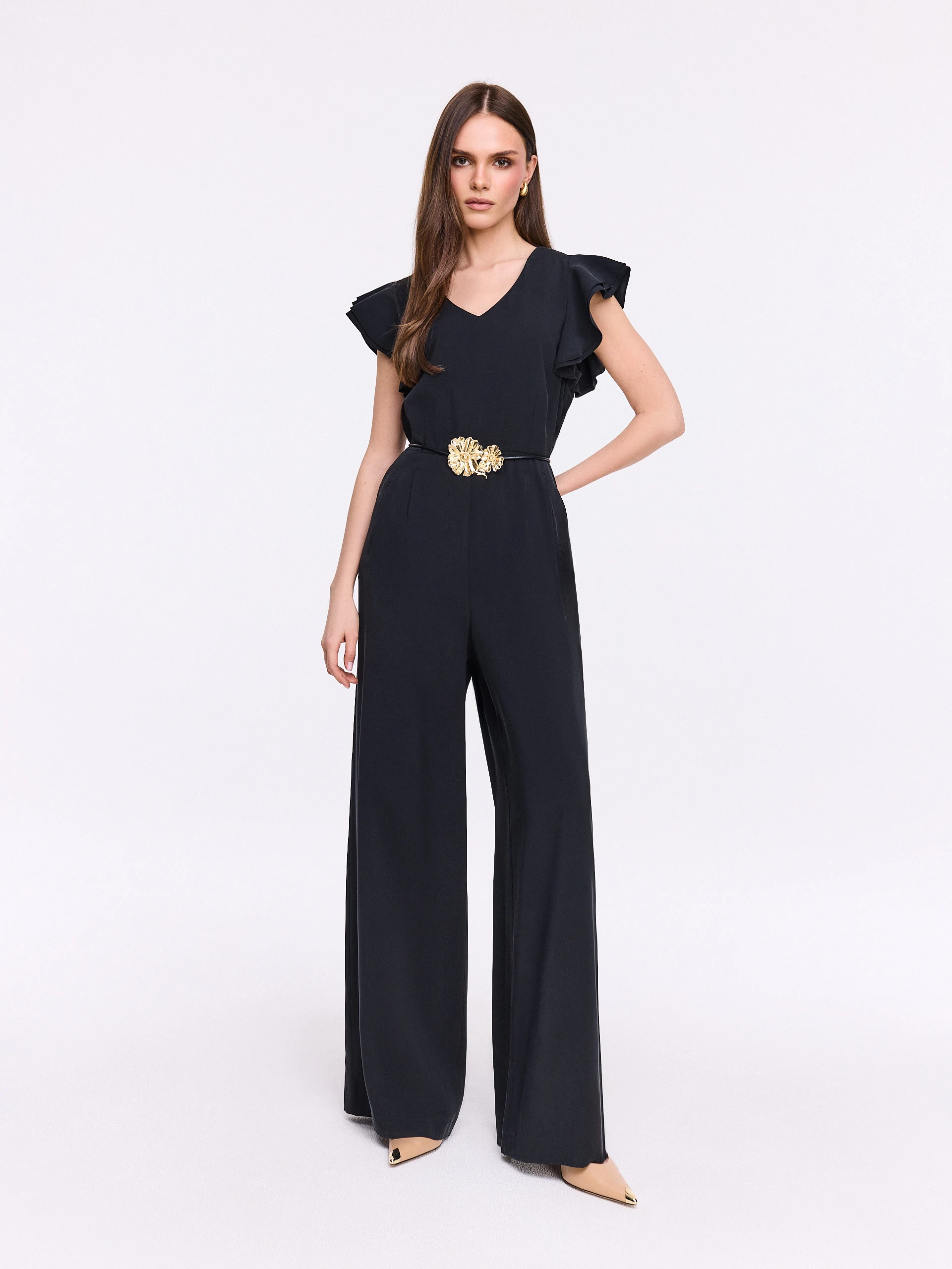 Elegant black jumpsuit with straight legs