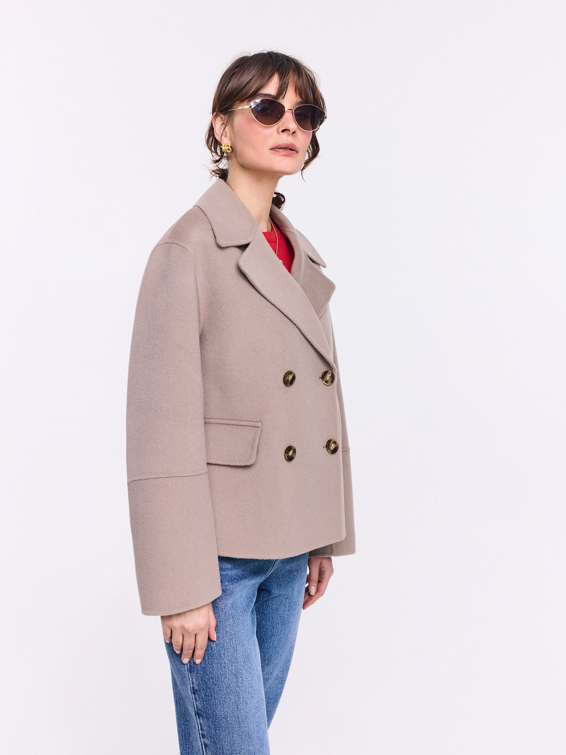 Double-breasted wool jacket in taupe
