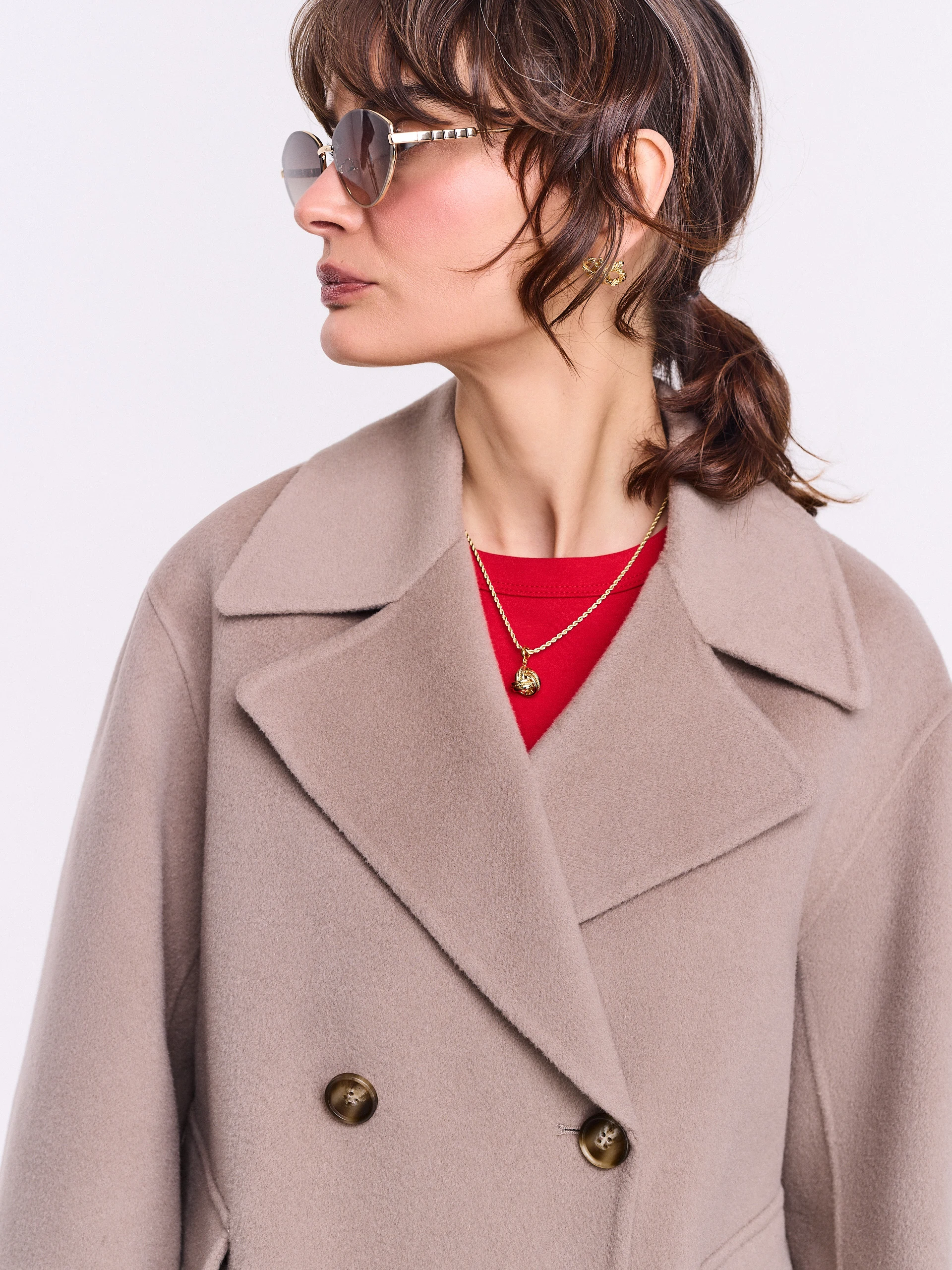 Double-breasted wool jacket in taupe