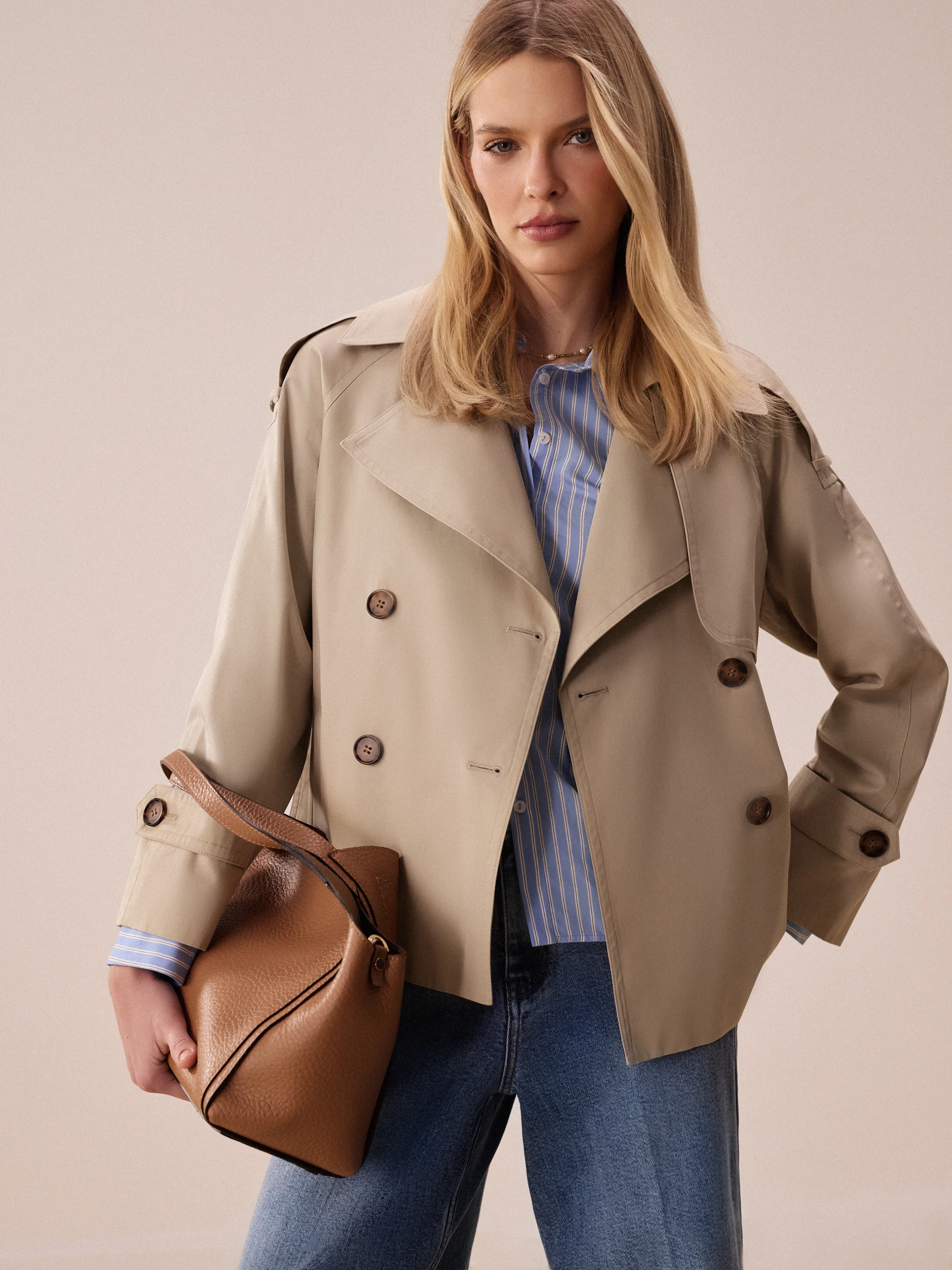 Beige jacket à la short trench coat