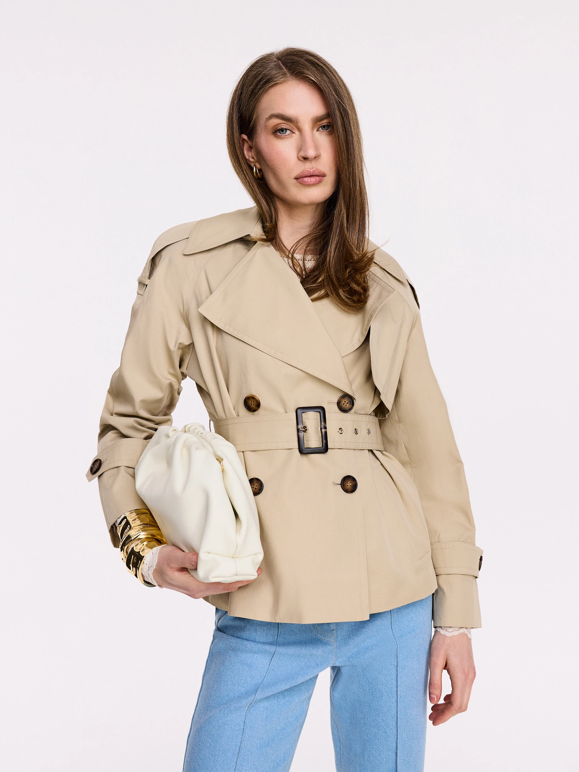 Beige jacket à la short trench coat
