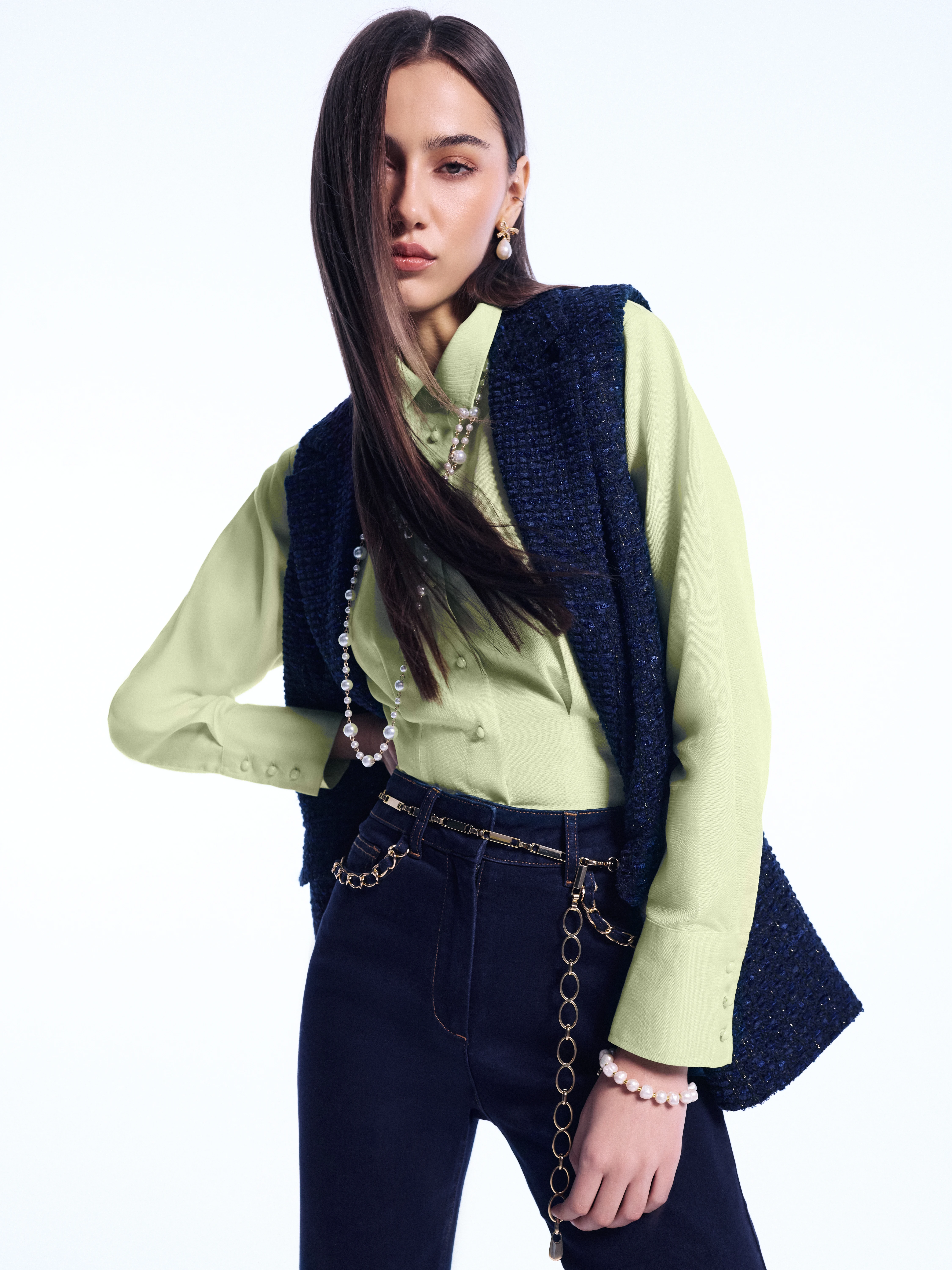 Lime fitted shirt with linen