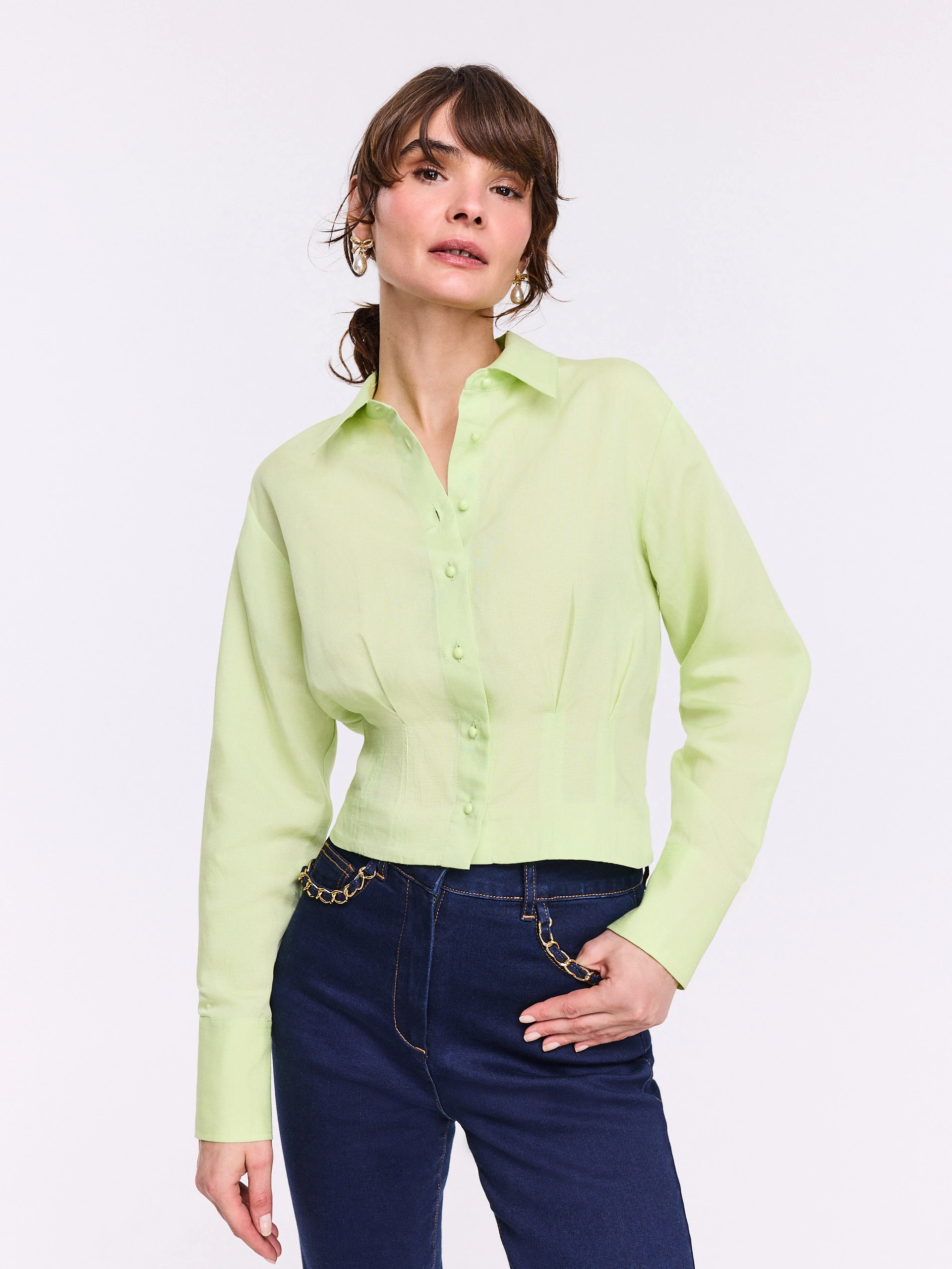 Lime fitted shirt with linen