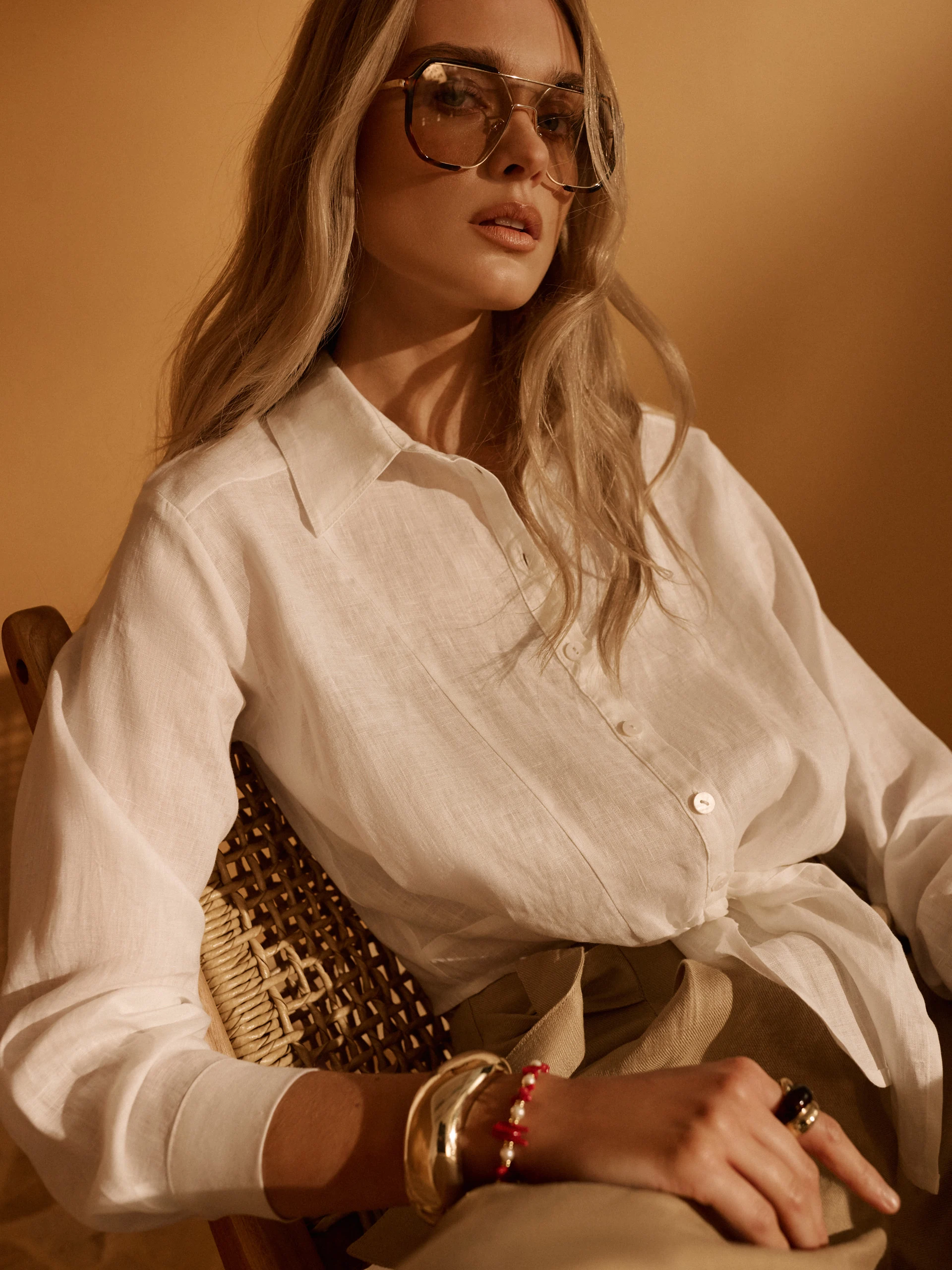 White linen shirt with a tie