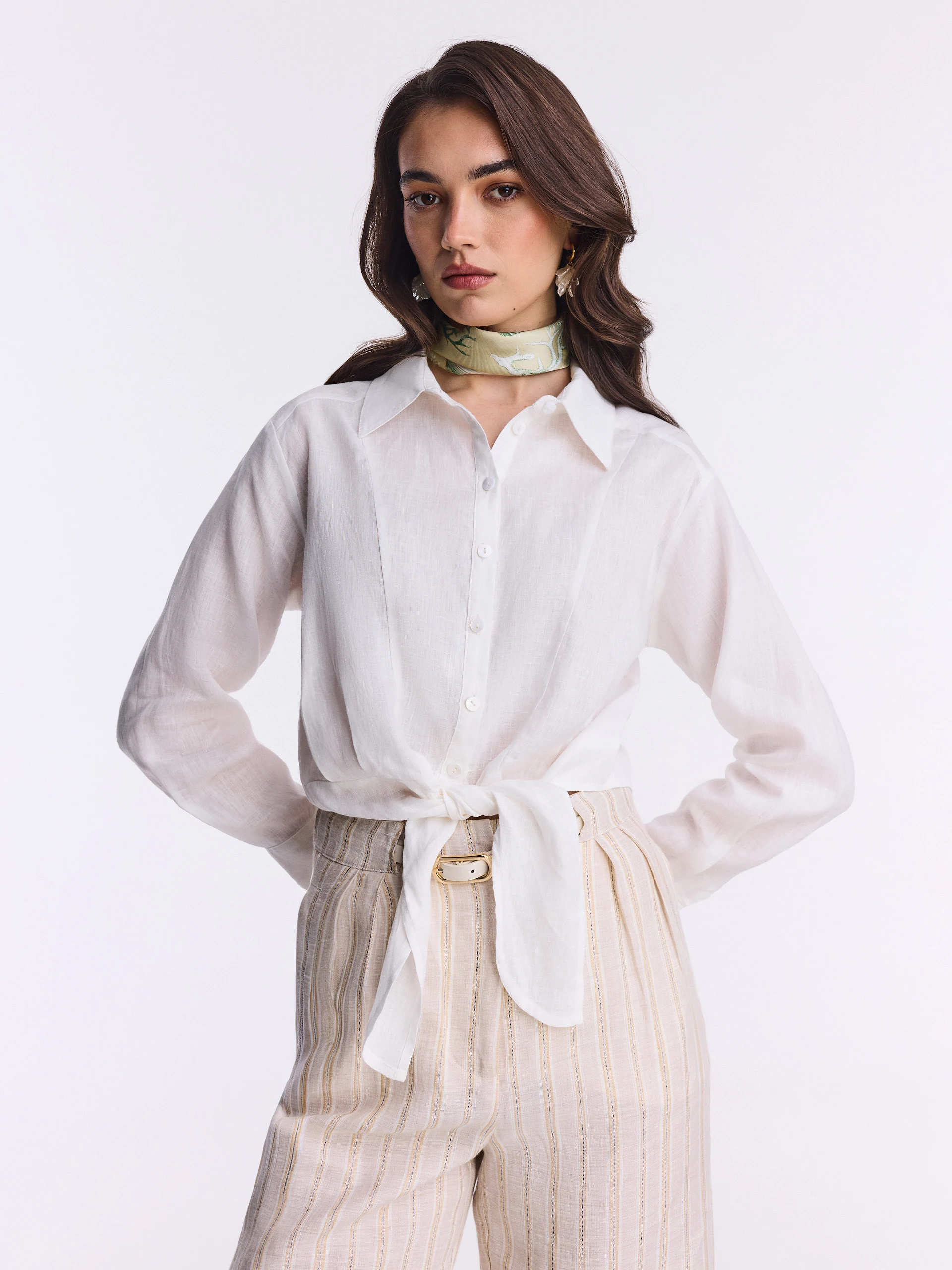 White linen shirt with a tie