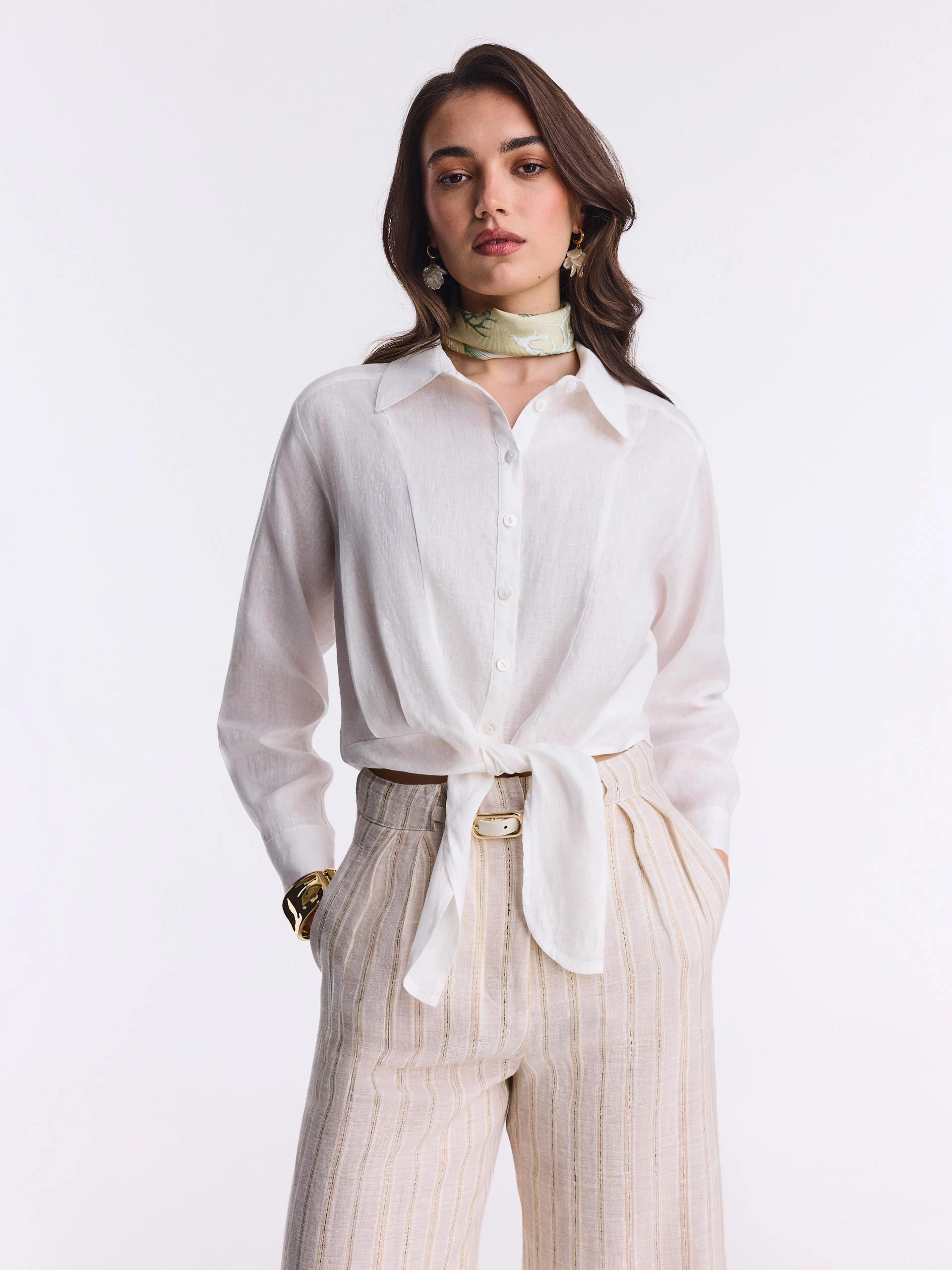 White linen shirt with a tie