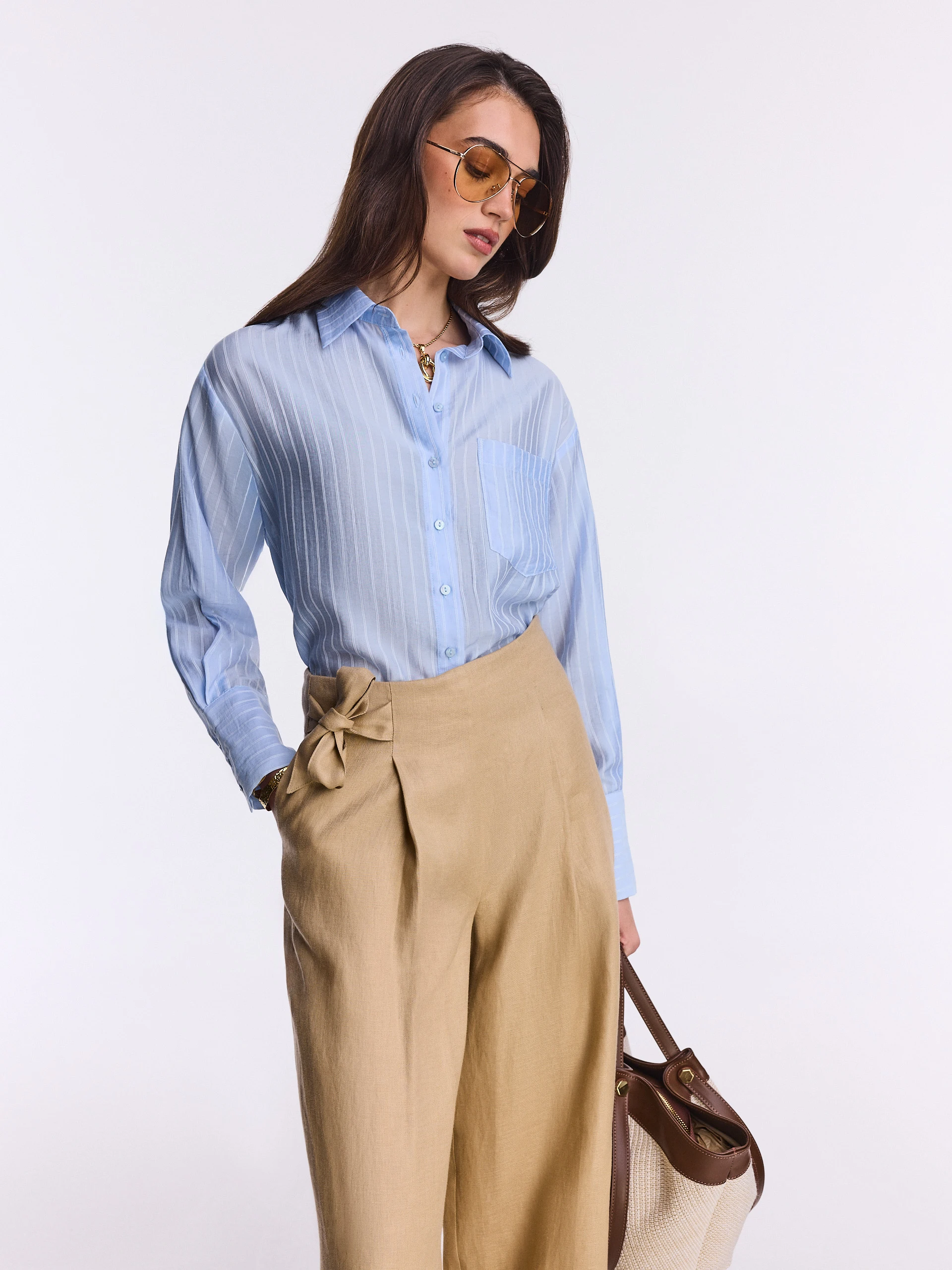 Light blue ribbed collared shirt