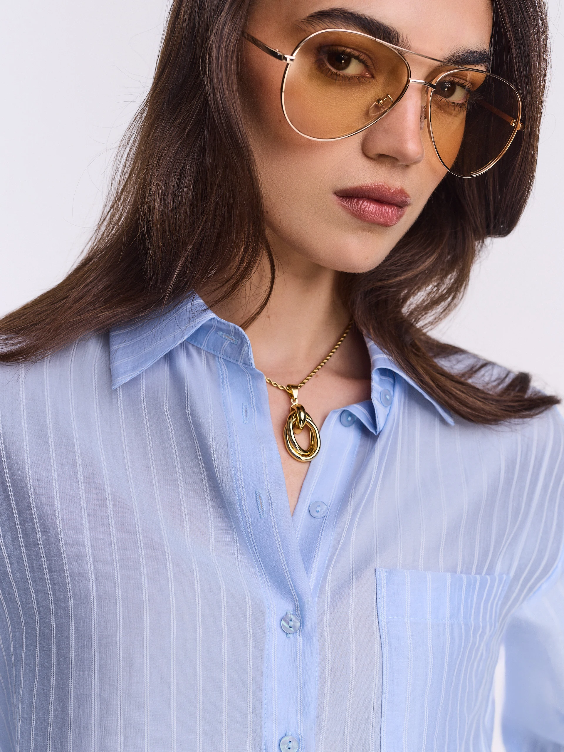 Light blue ribbed collared shirt