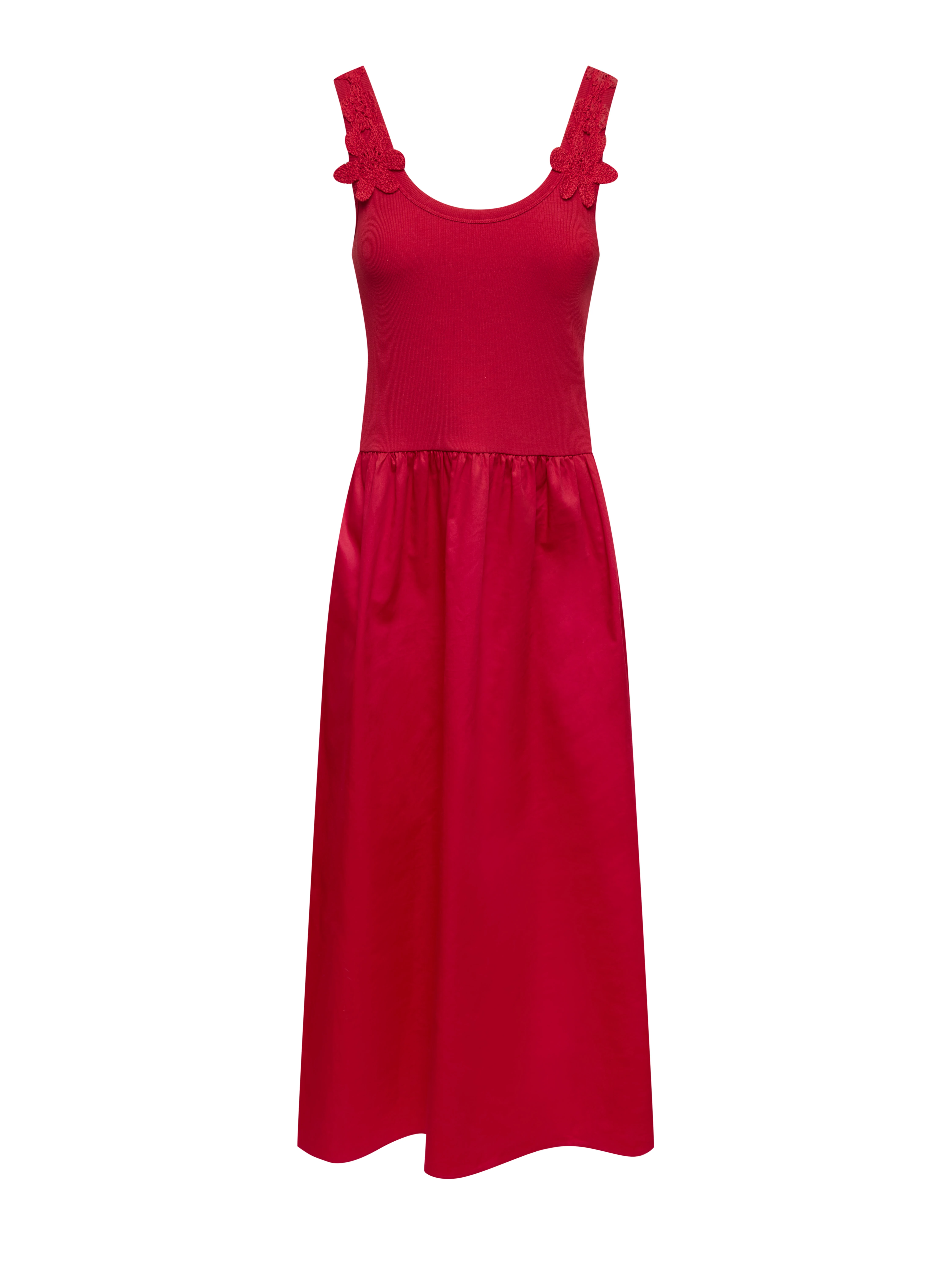 Red midi dress with decorative straps