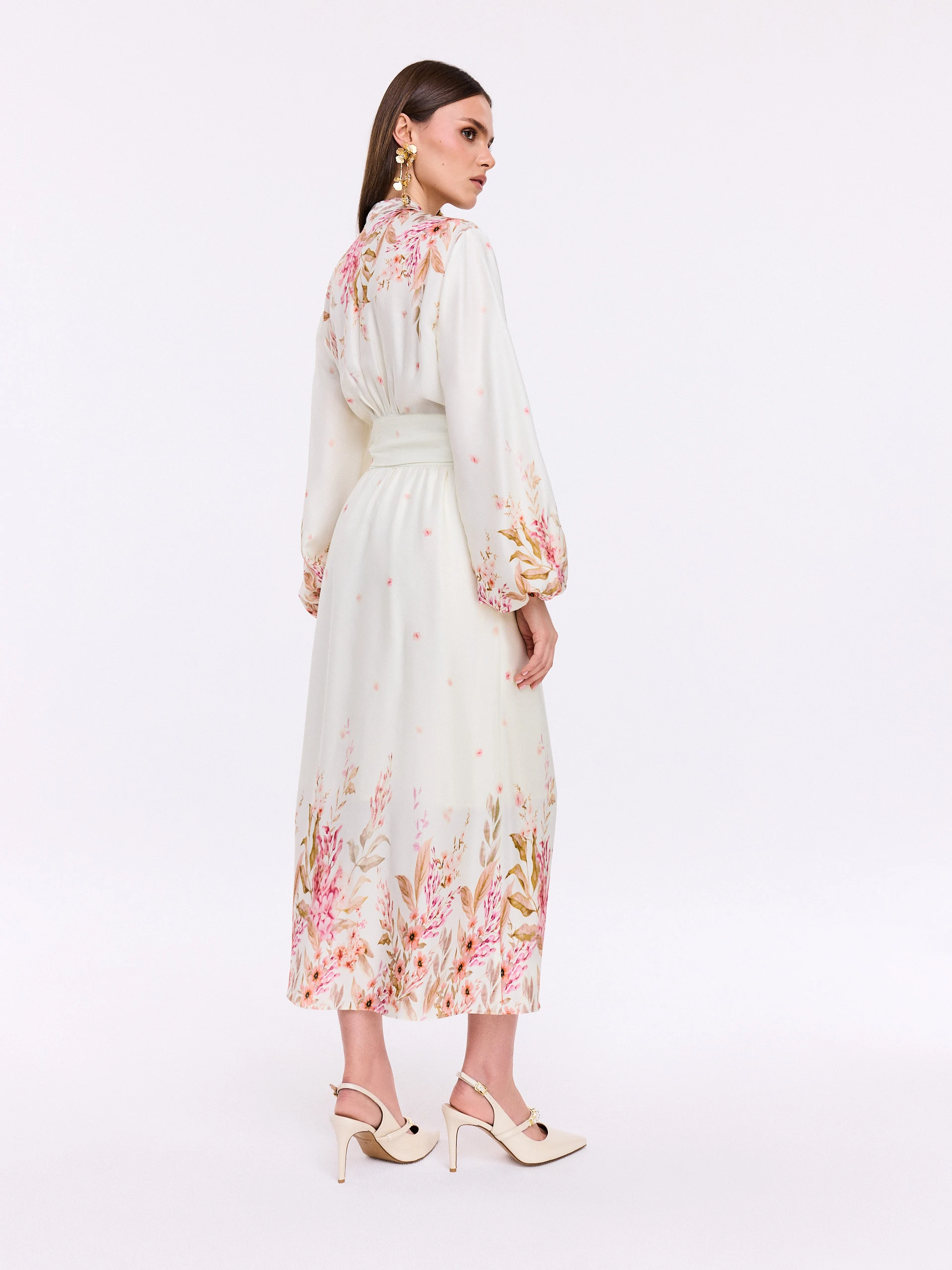 Cream midi dress with floral print