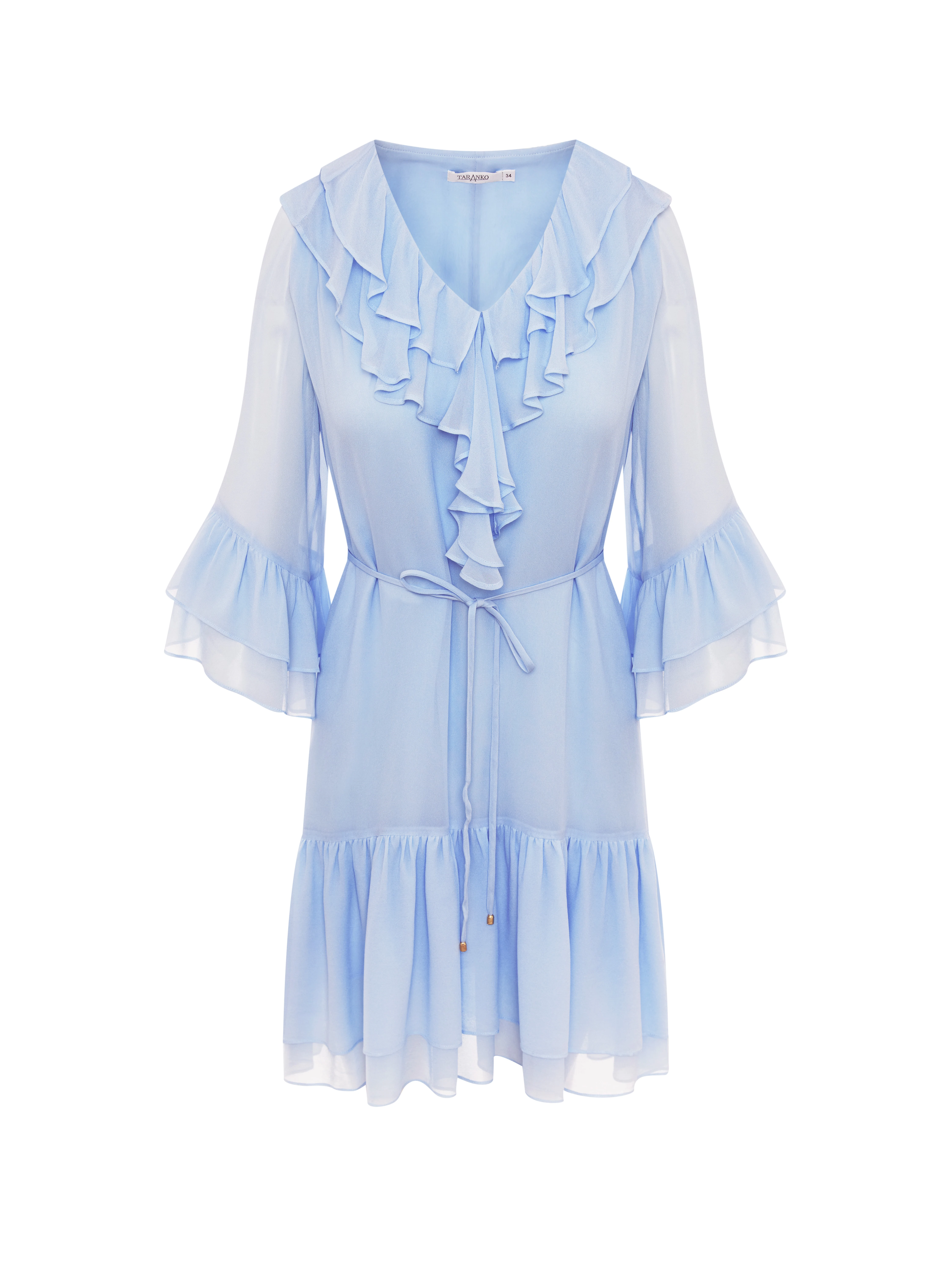 A short blue dress with ruffles