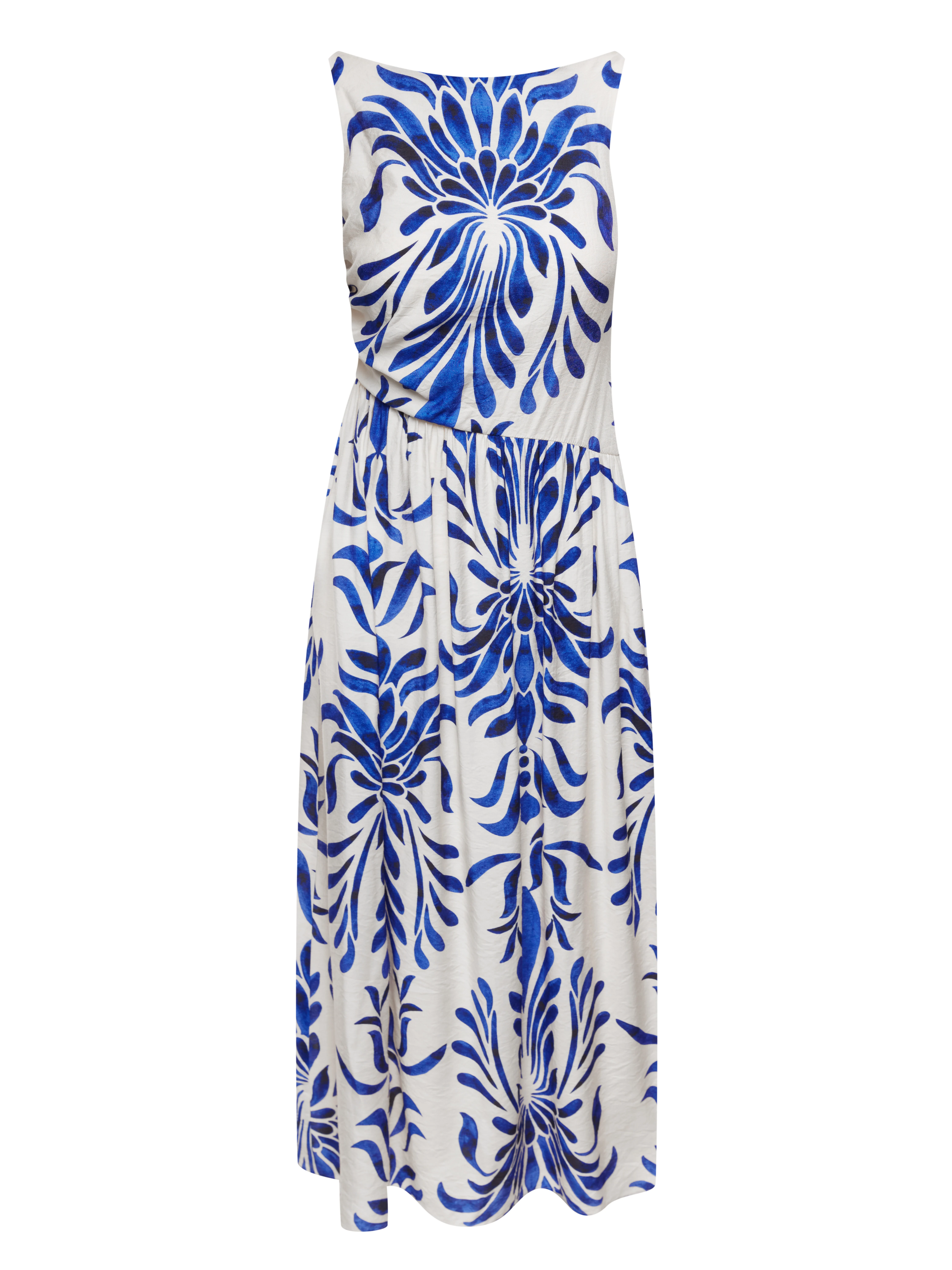 White maxi dress with an ornamental pattern