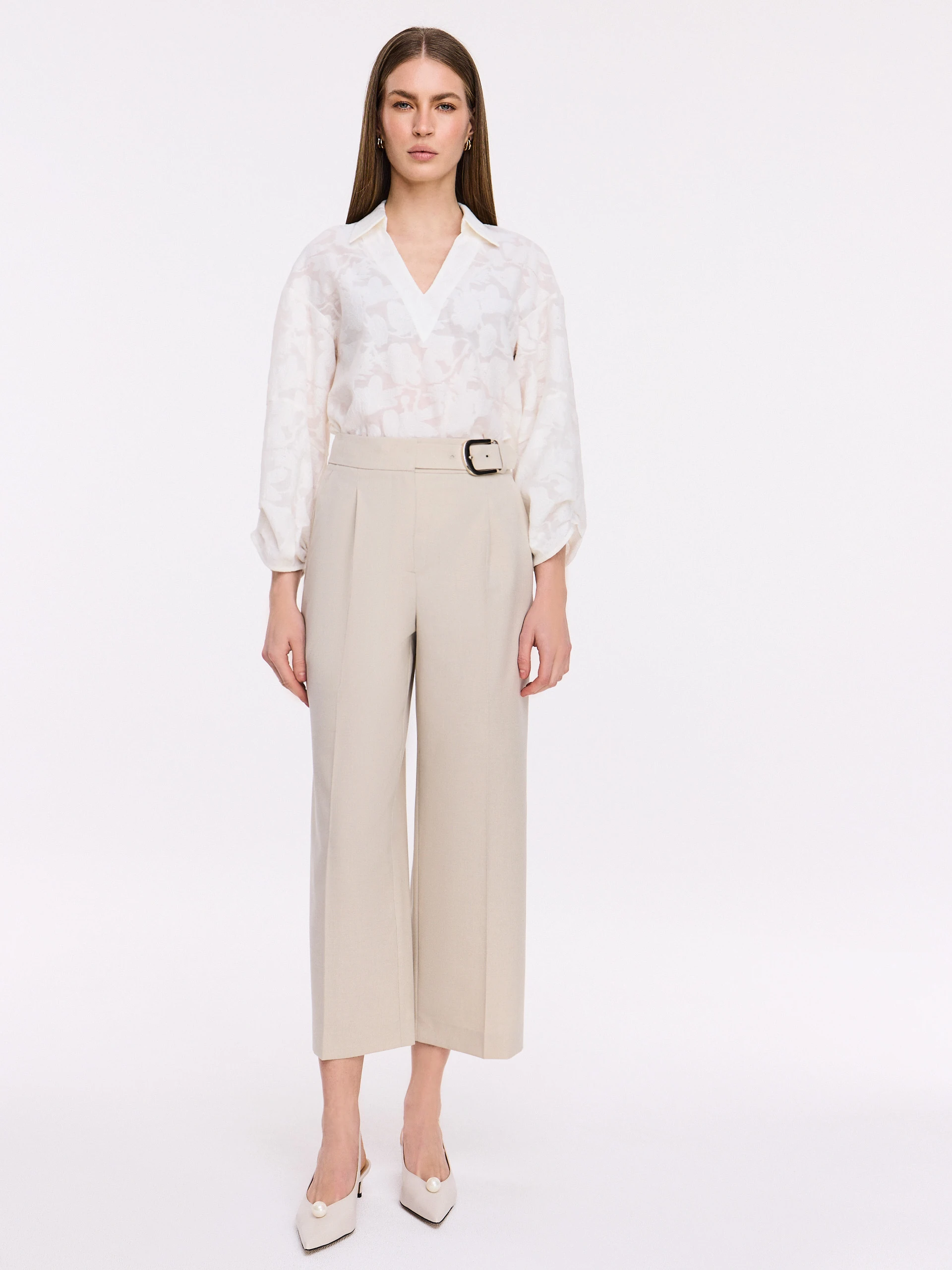 Beige high-waisted culottes