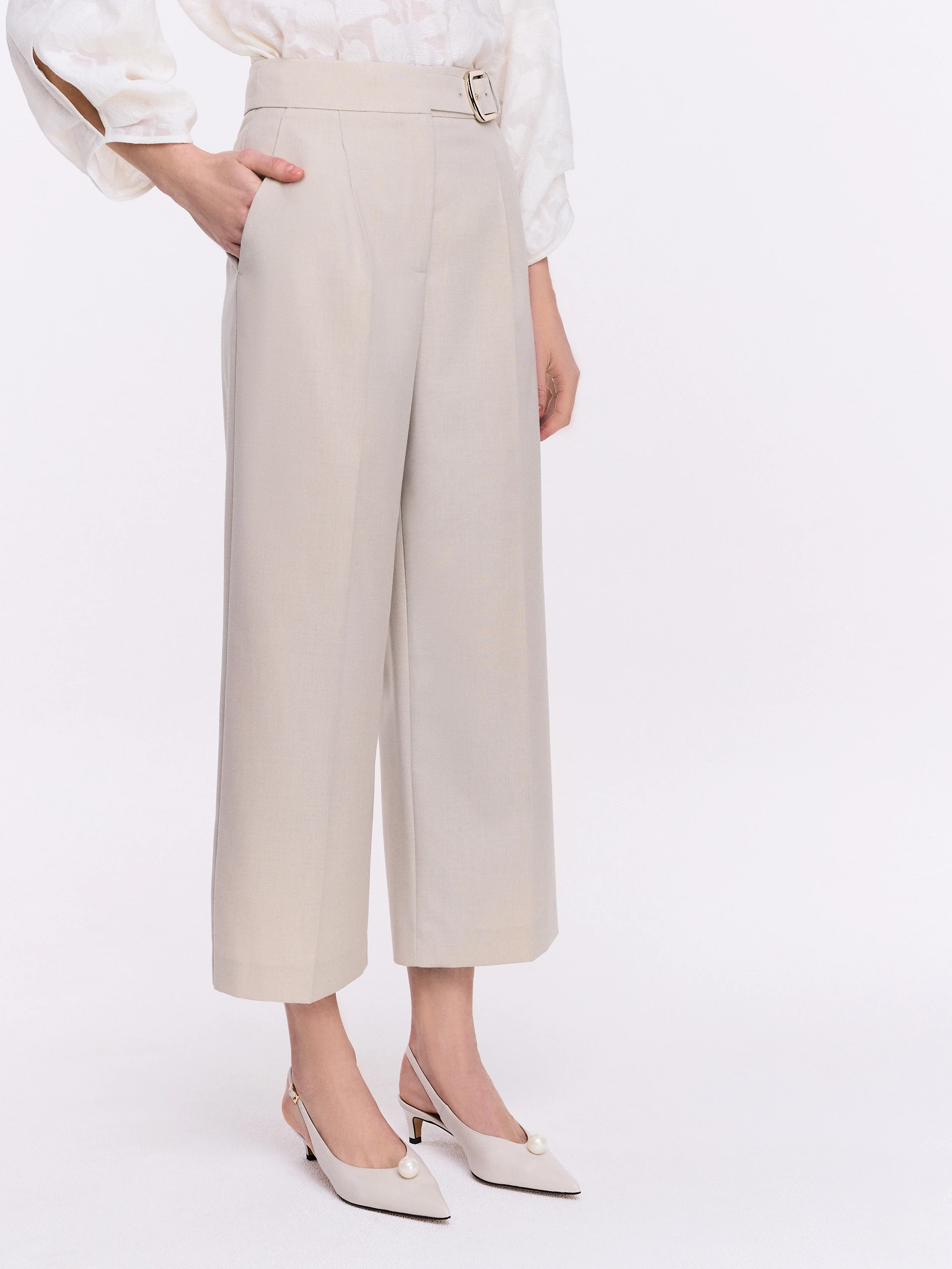 Beige high-waisted culottes