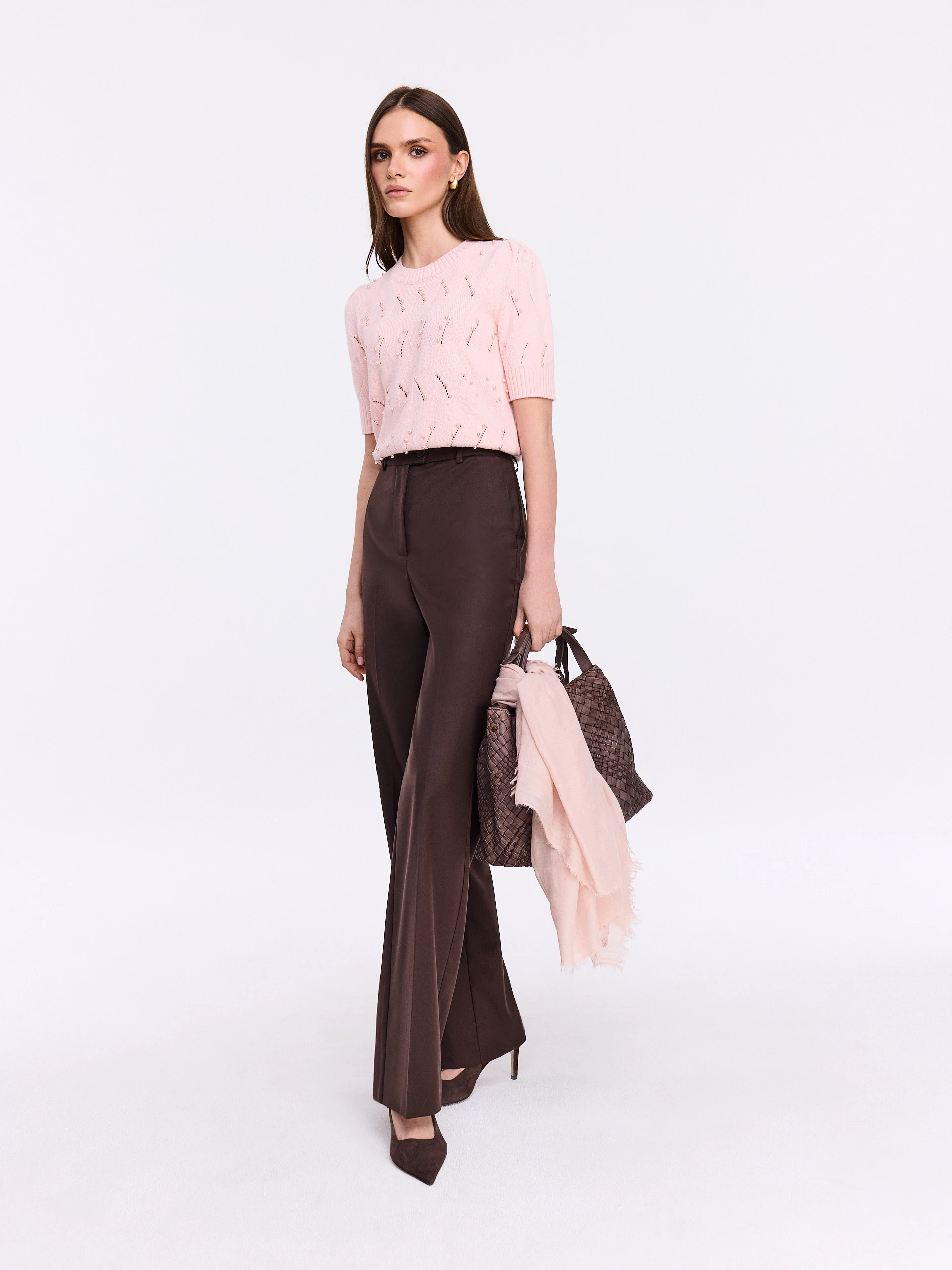 Elegant chocolate brown pants with straight legs