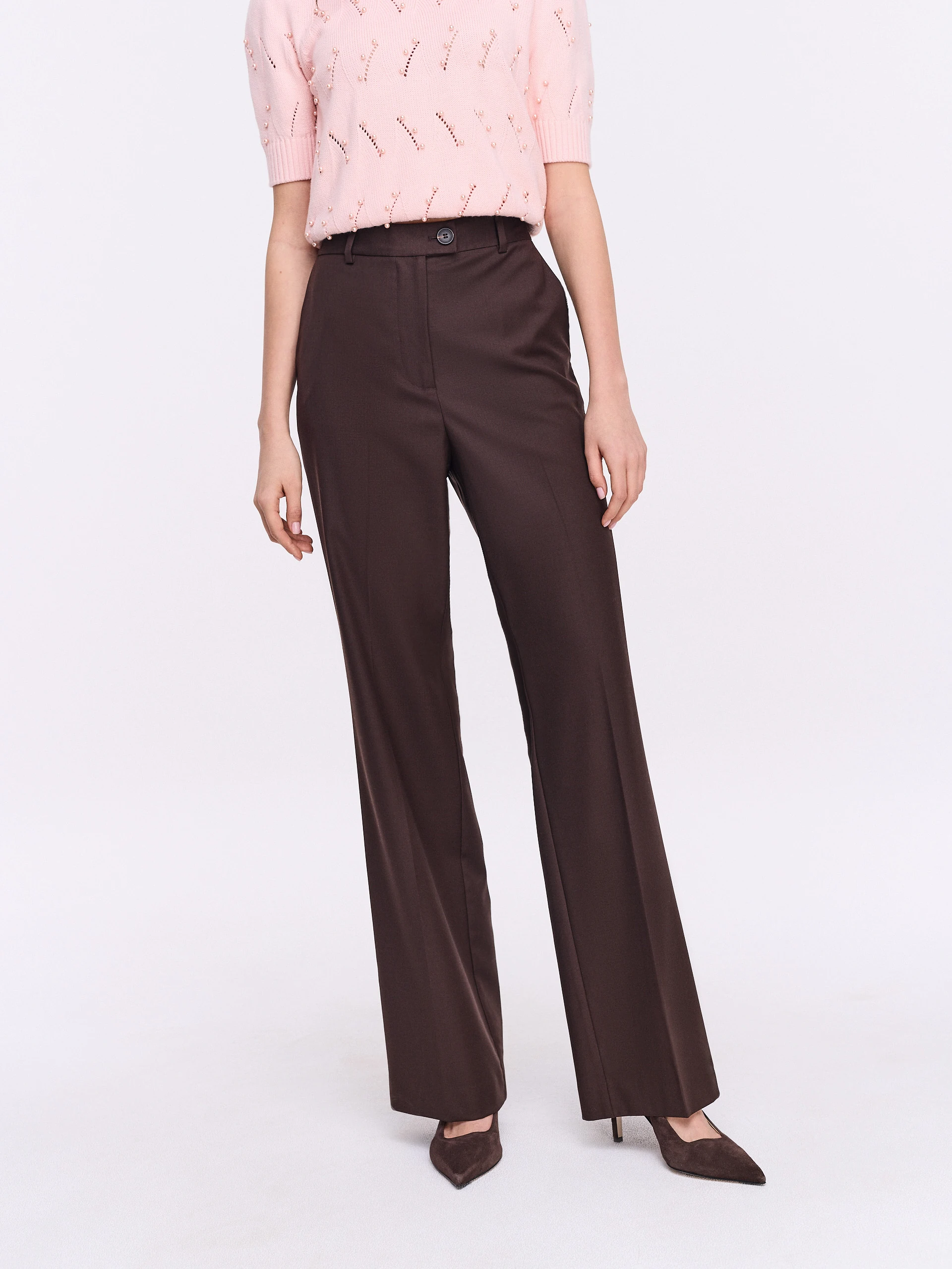 Elegant chocolate brown pants with straight legs