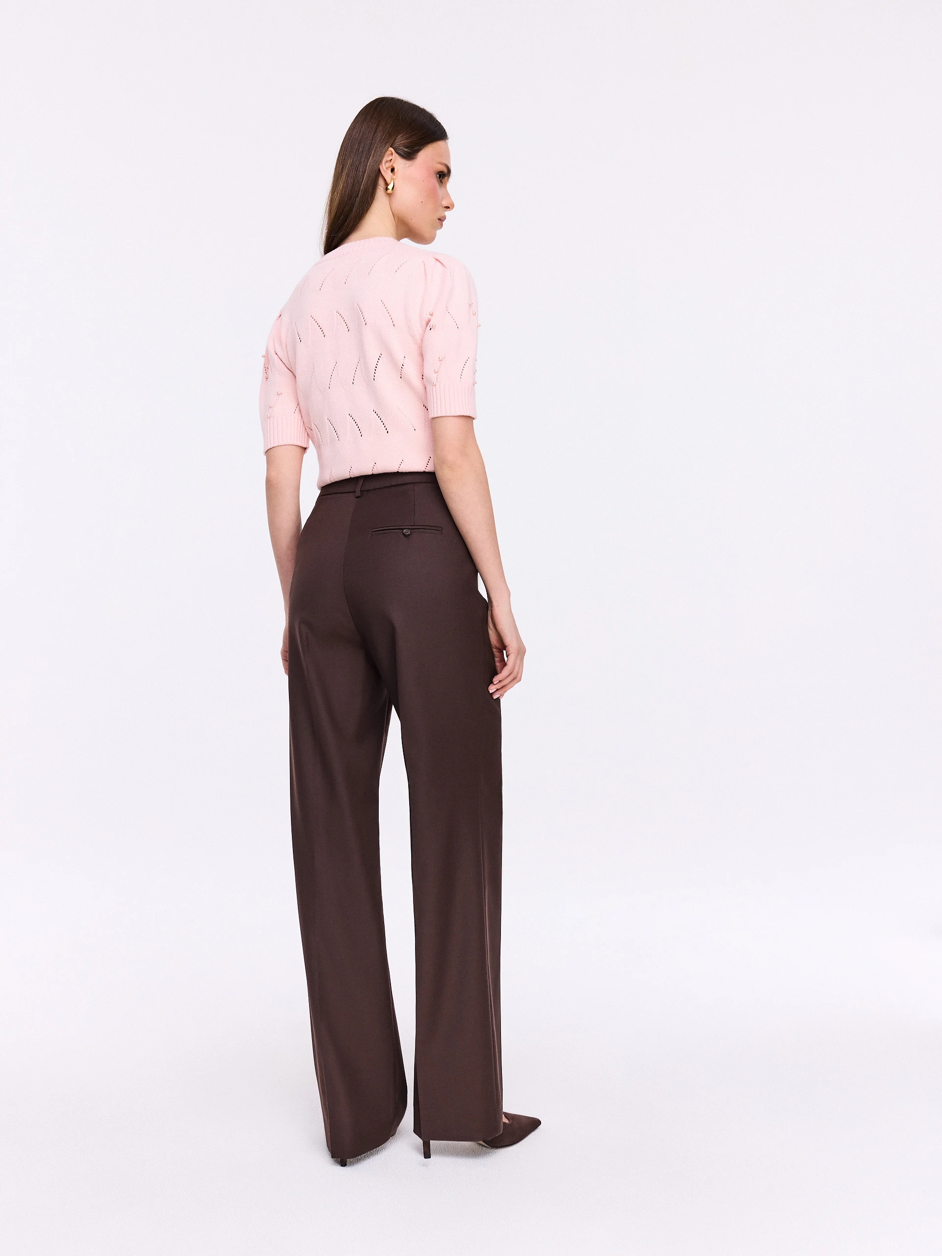 Elegant chocolate brown pants with straight legs