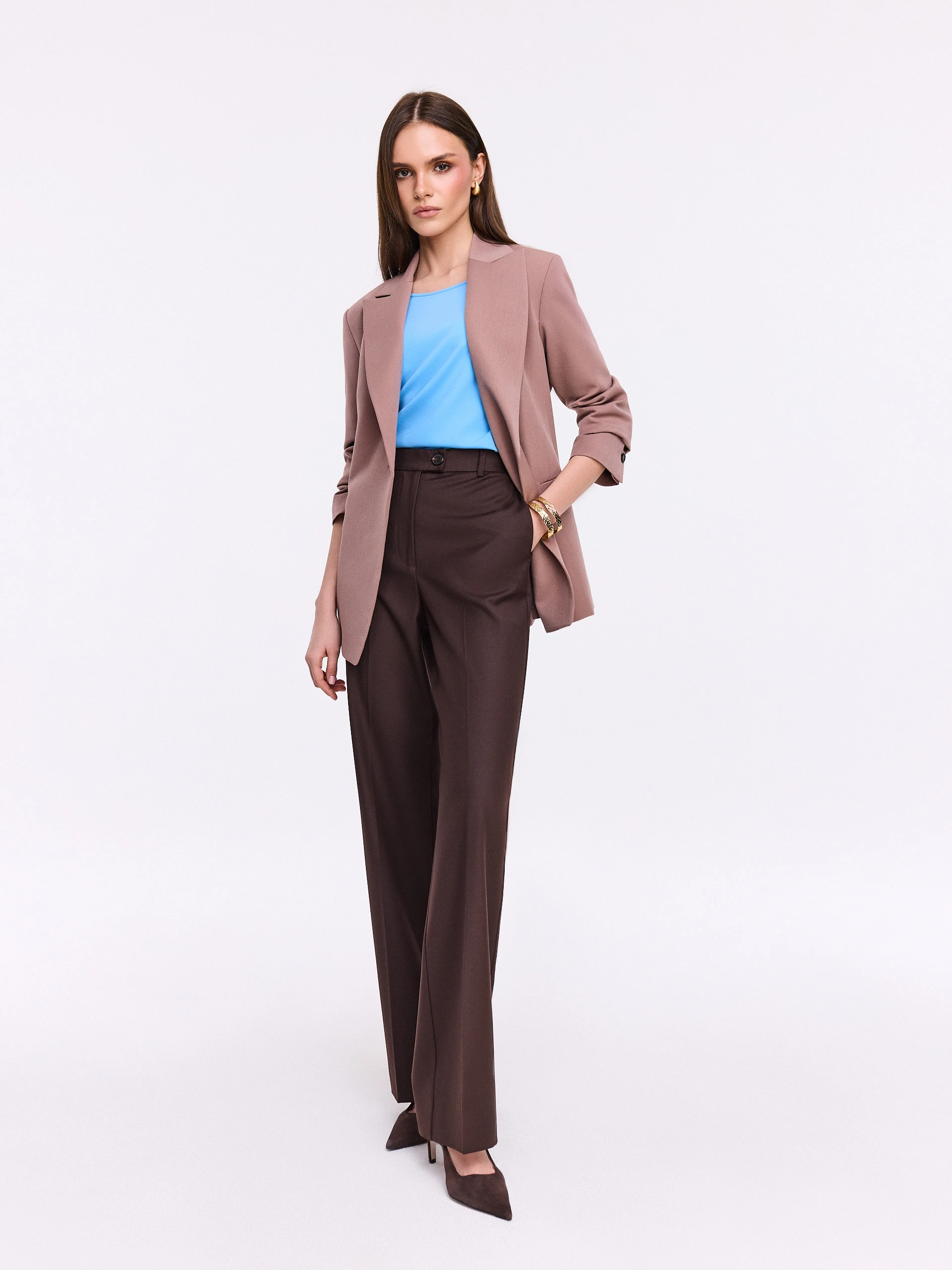 Elegant chocolate brown pants with straight legs