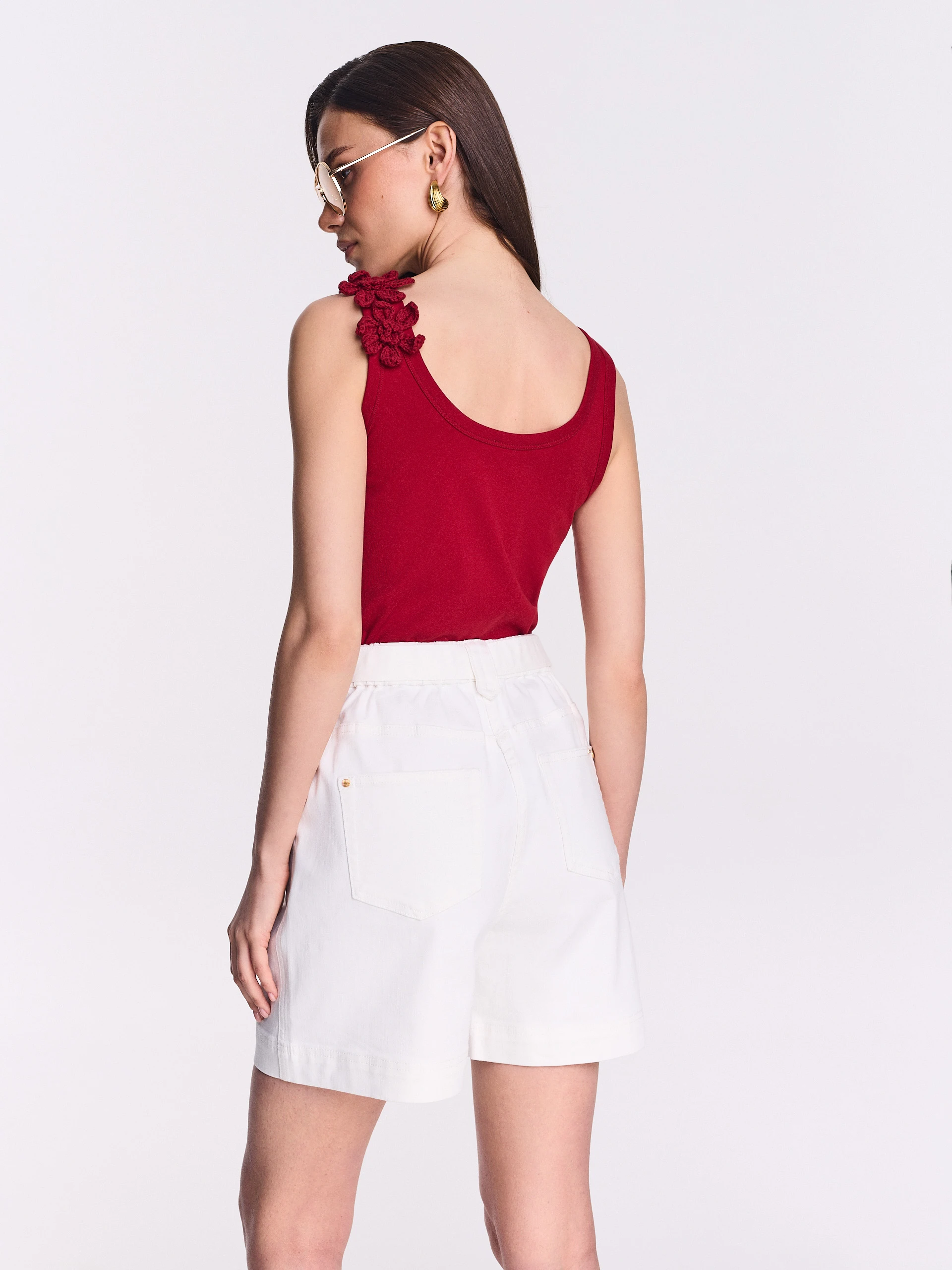 High-waisted white shorts