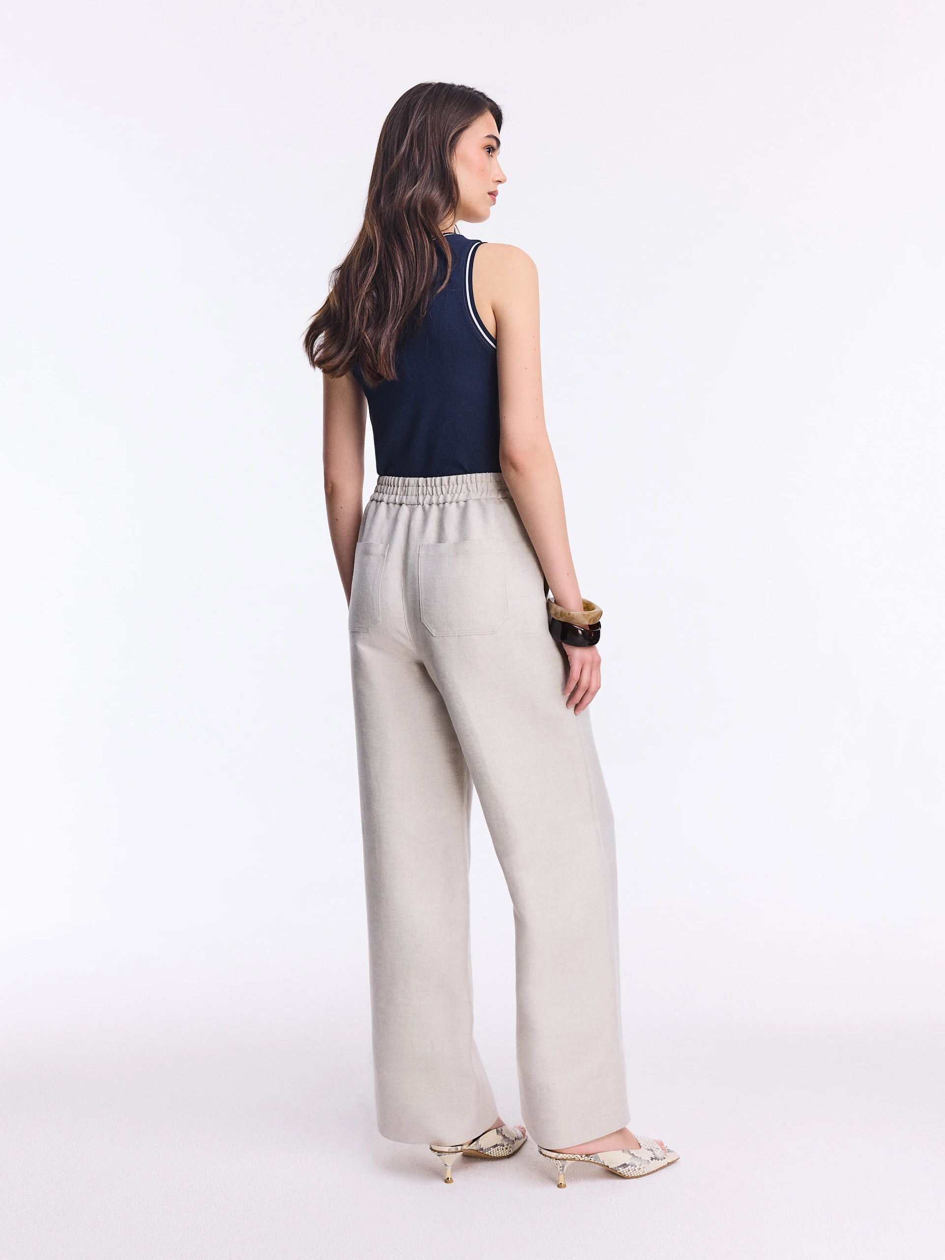 Loose beige linen and viscose trousers