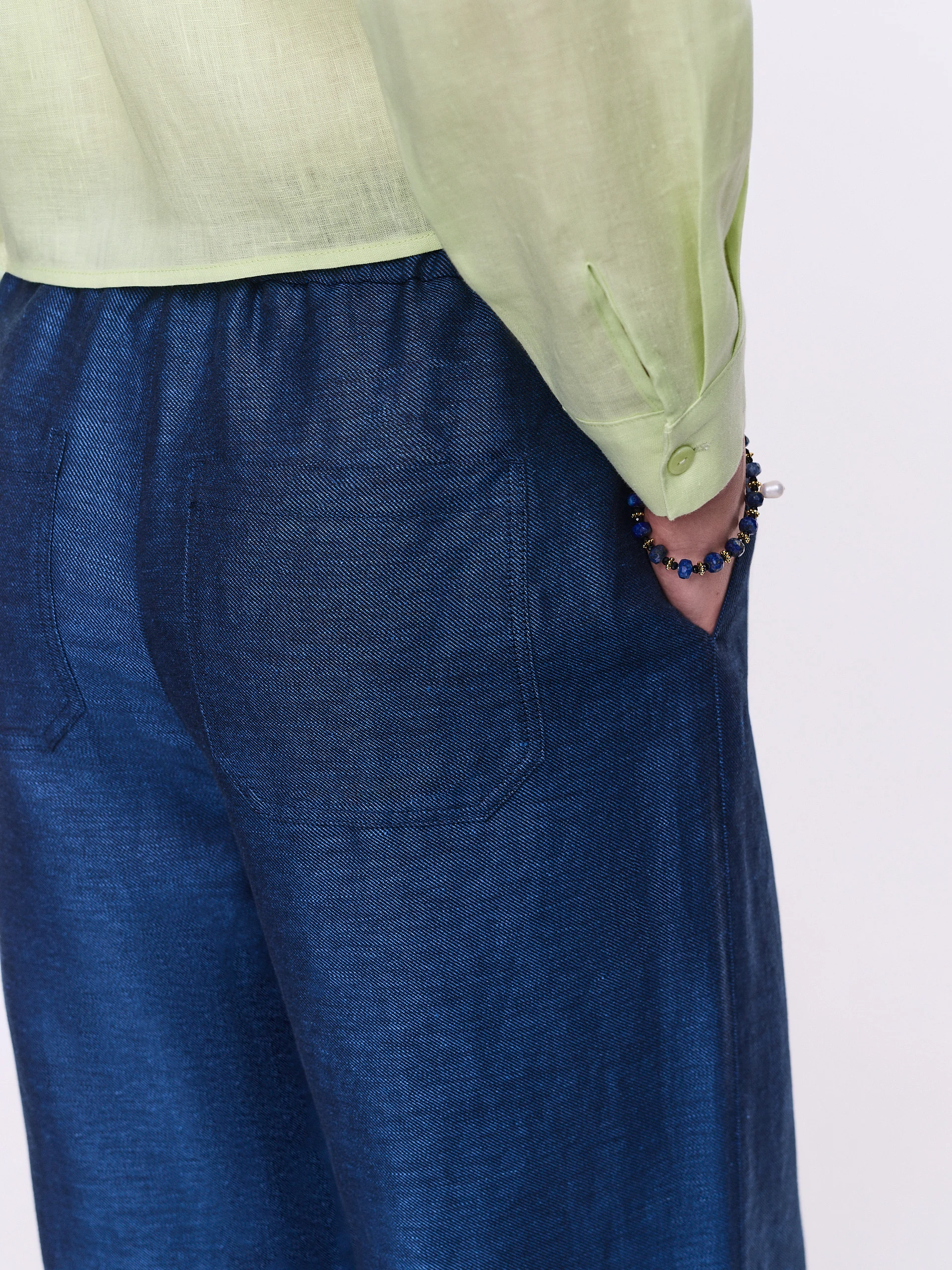 Navy blue loose linen and viscose trousers