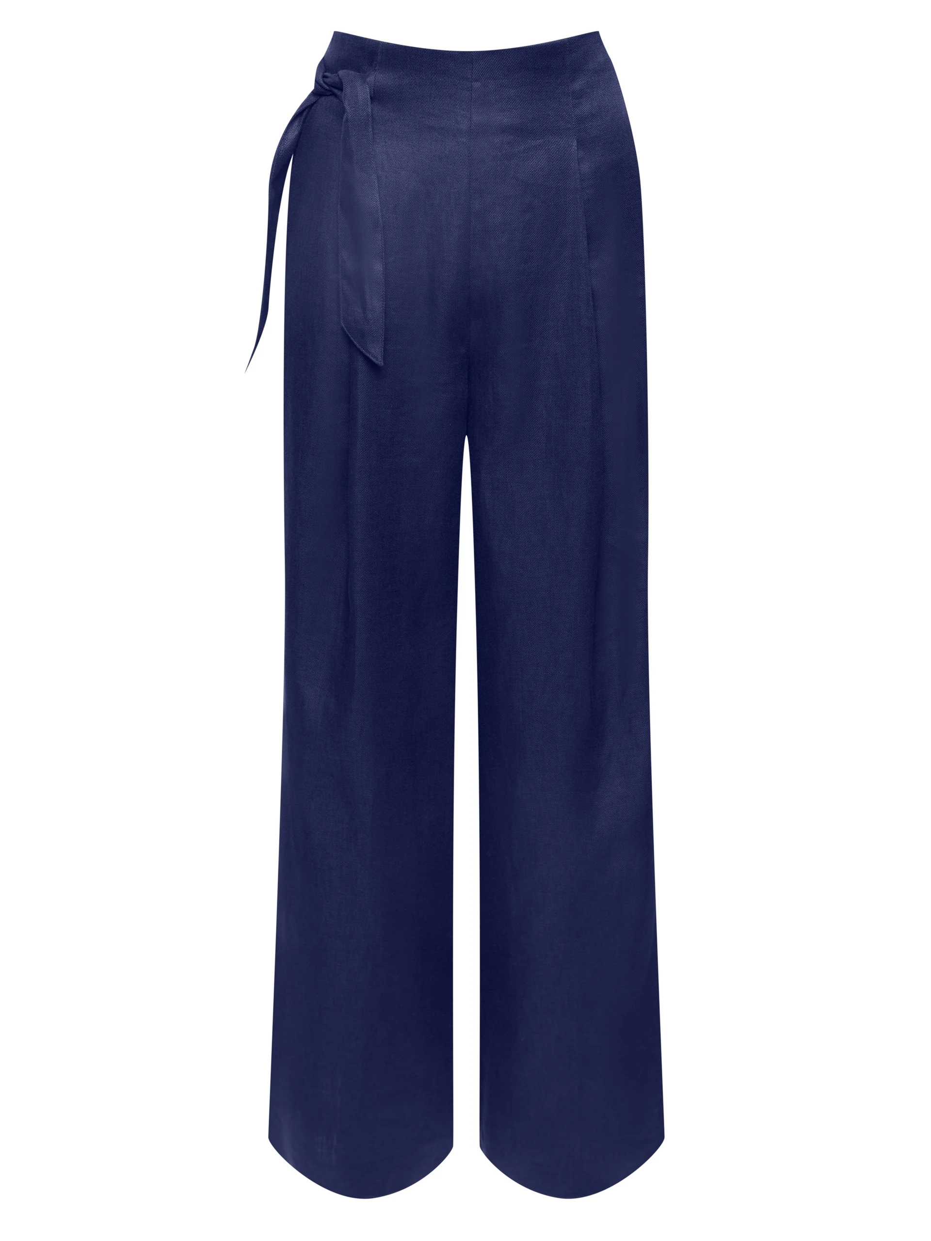 Navy blue linen trousers with side ties