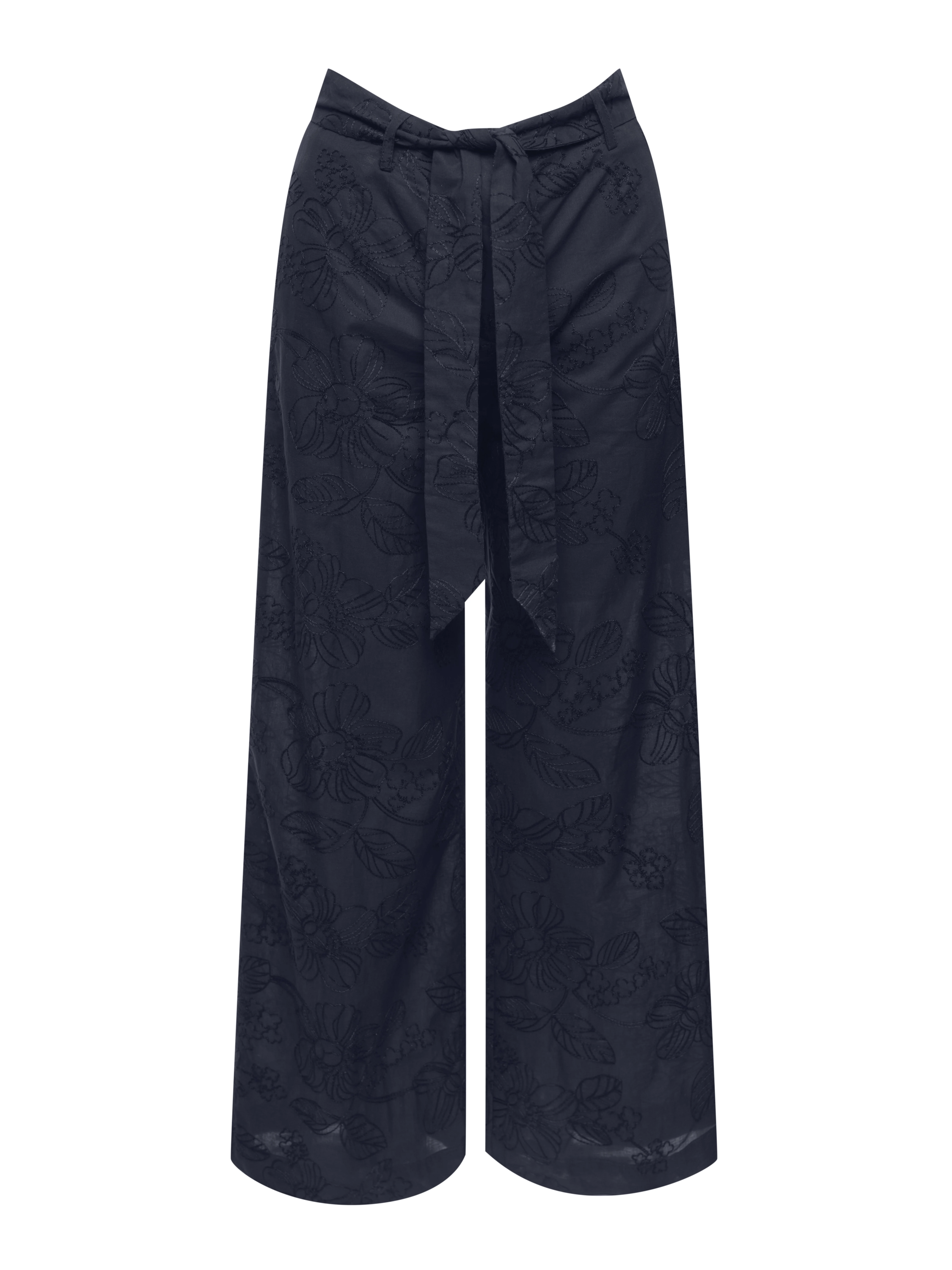 Czarne spodnie wide leg z haftem w kwiaty